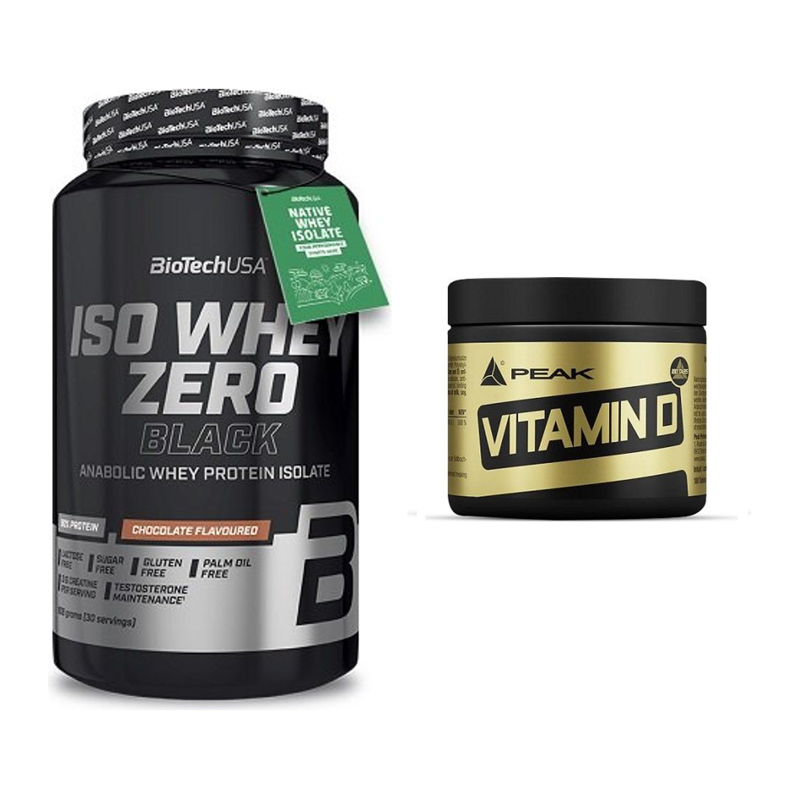 Basis-Set: BioTech Iso Whey Zero Black + Peak Vitamin D 180 Tabl. – alle enthaltenen Artikel