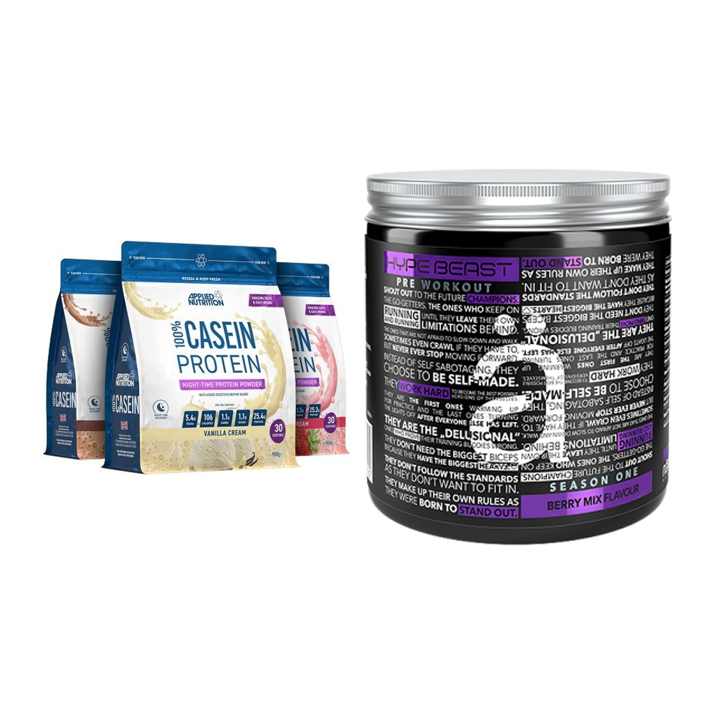 Basis-Set: Applied Nutrition 100% Casein + Nanosupps Hype Beast – alle enthaltenen Artikel