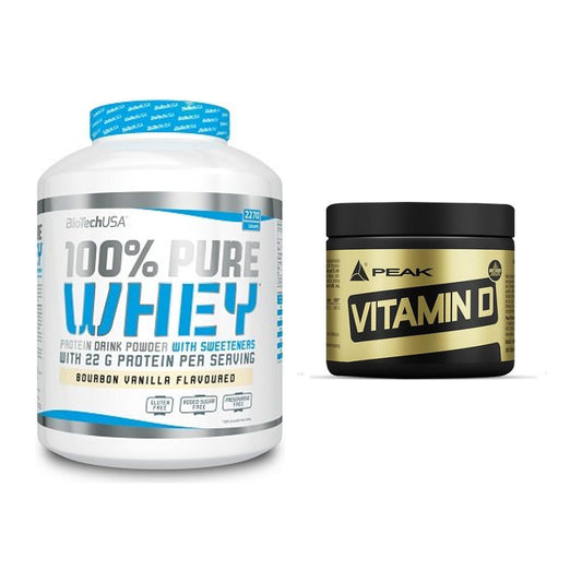 Basis-Set: BioTech 100% Pure Whey + Peak Vitamin D 180 Tabl. – alle enthaltenen Artikel
