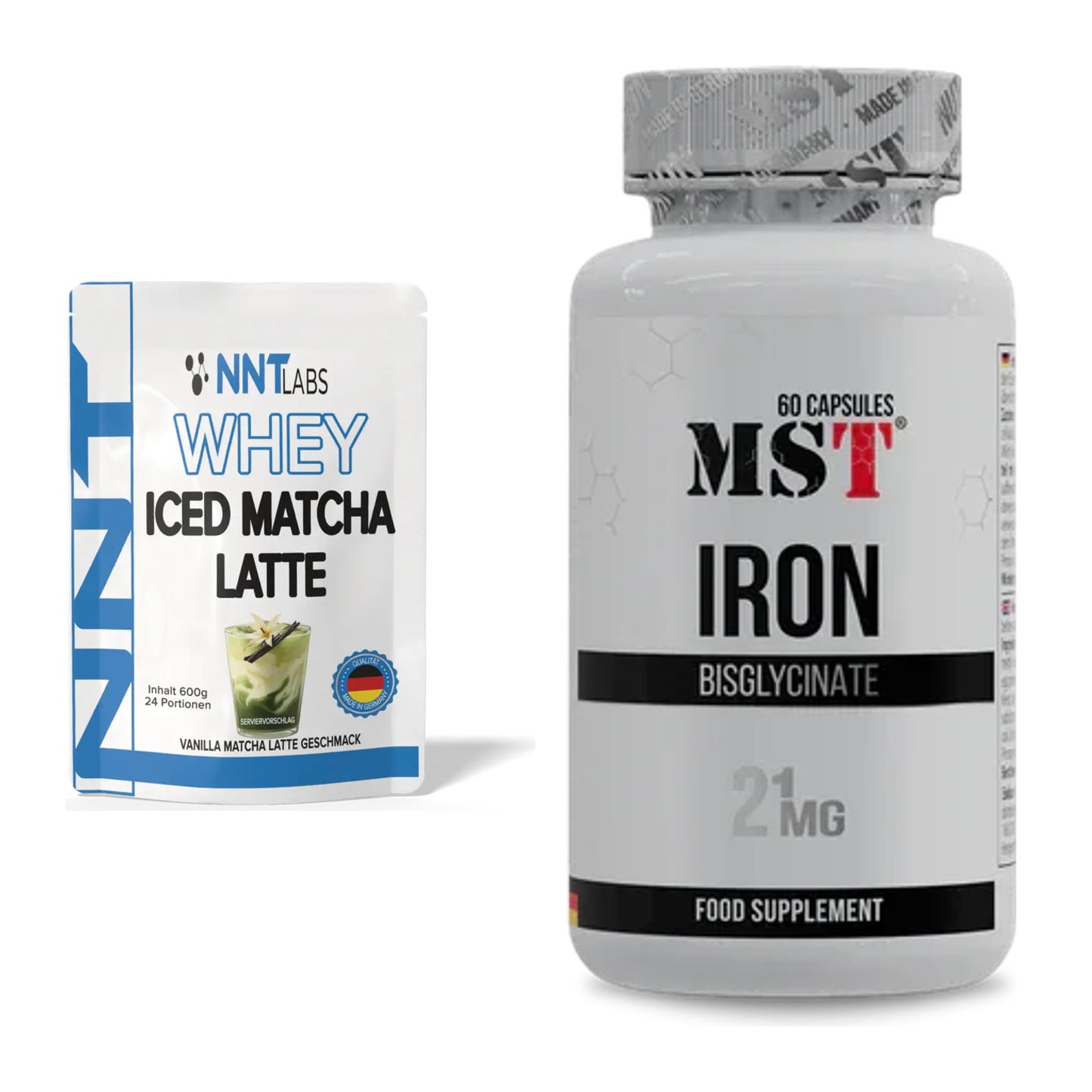 Basis-Set: NNT Whey ICED MATCHA LATTE + MST Iron Bisglycinate – alle enthaltenen Artikel