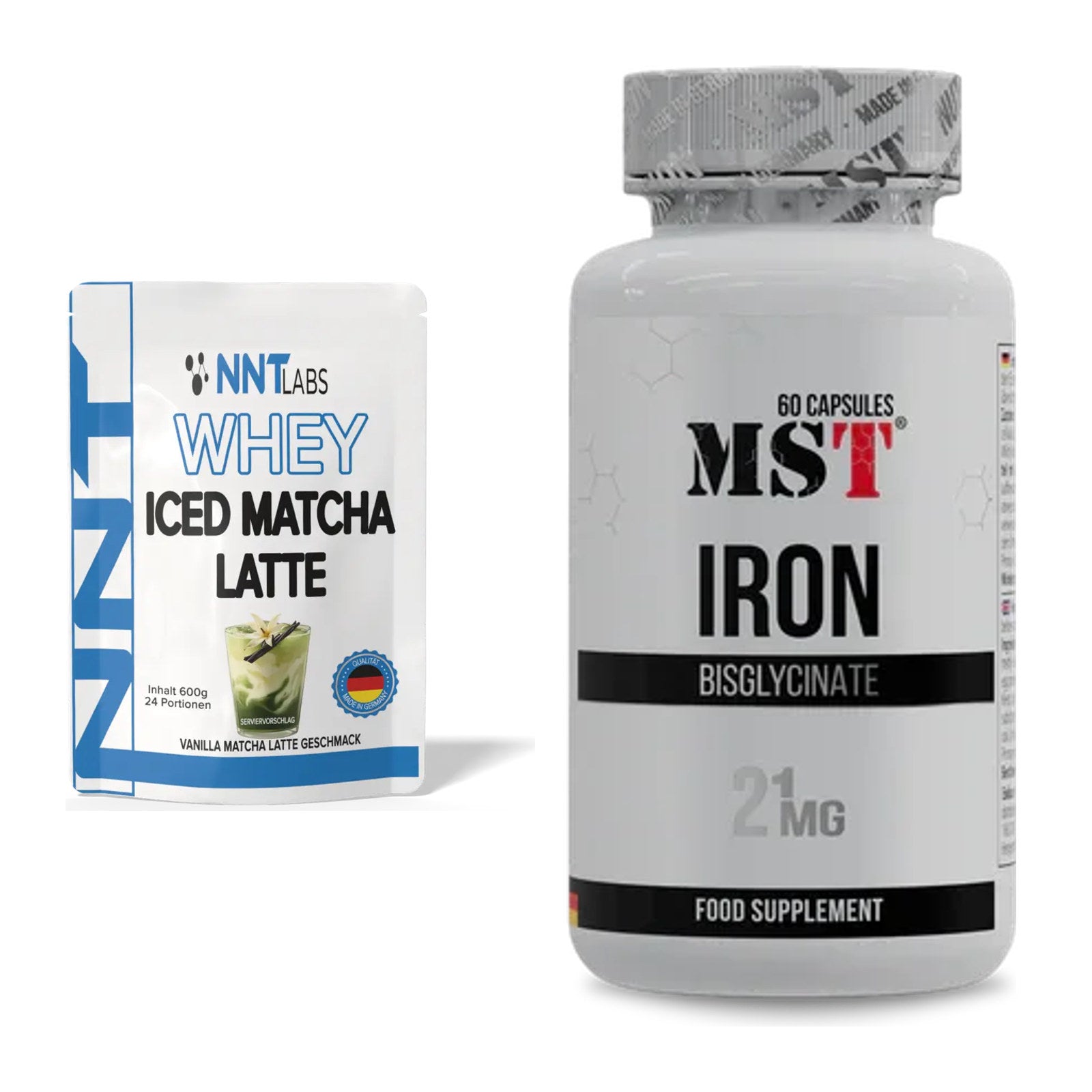Basis-Set: NNT Whey ICED MATCHA LATTE + MST Iron Bisglycinate – alle enthaltenen Artikel