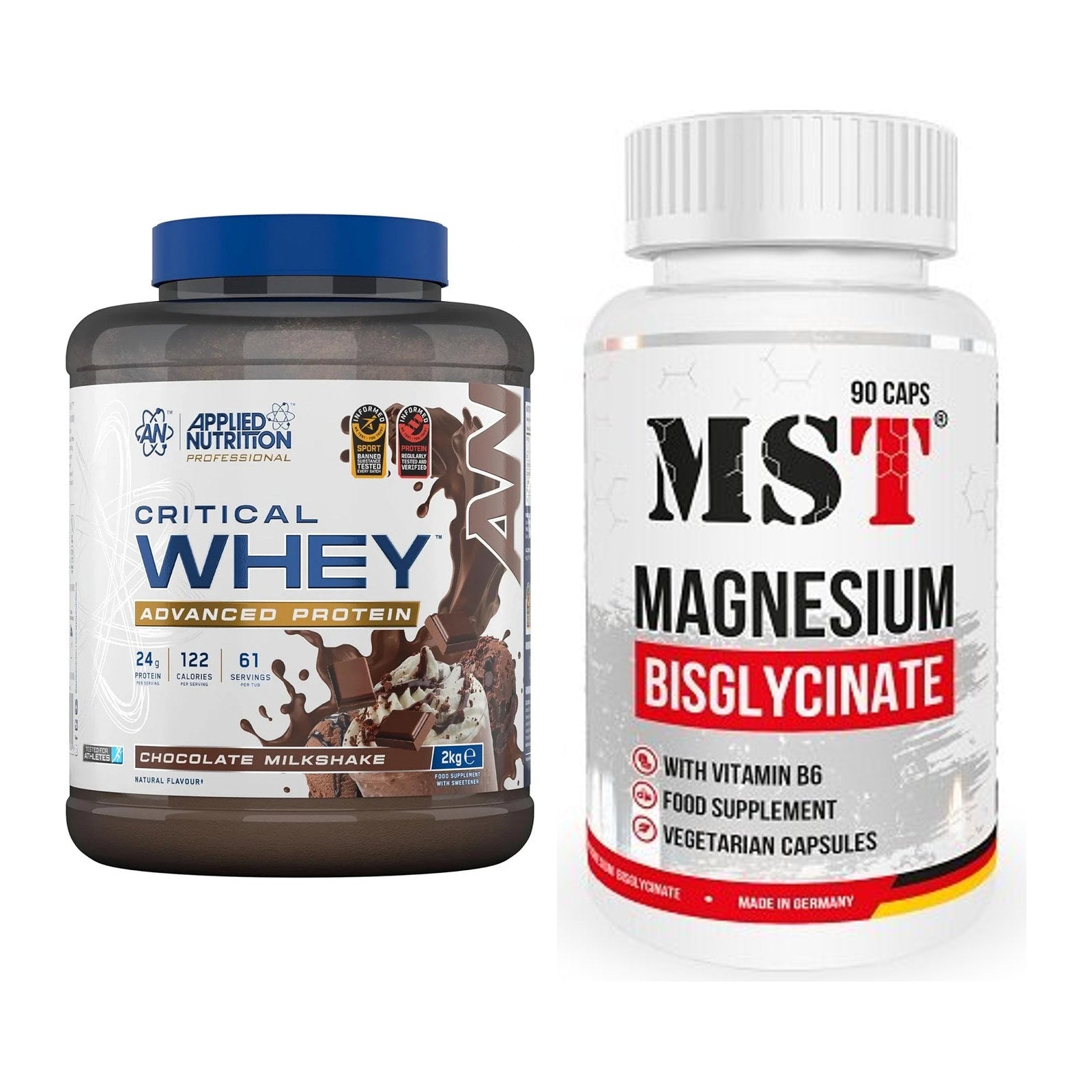 Basis-Set: Applied Nutrition Critical Whey + MST Magnesium Bisglycinat – alle enthaltenen Artikel