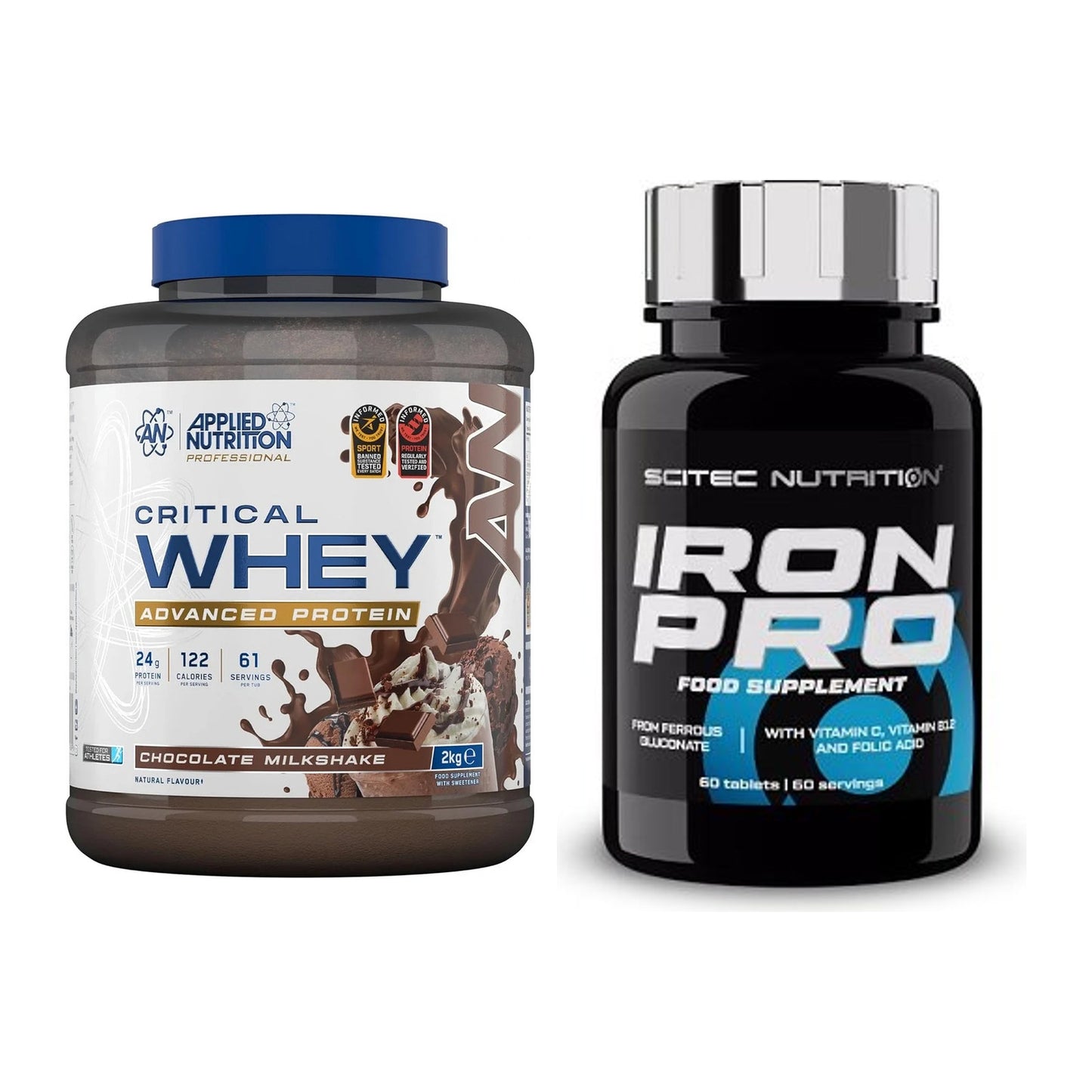 Basis-Set: Applied Nutrition Critical Whey + Scitec Iron Pro – alle enthaltenen Artikel
