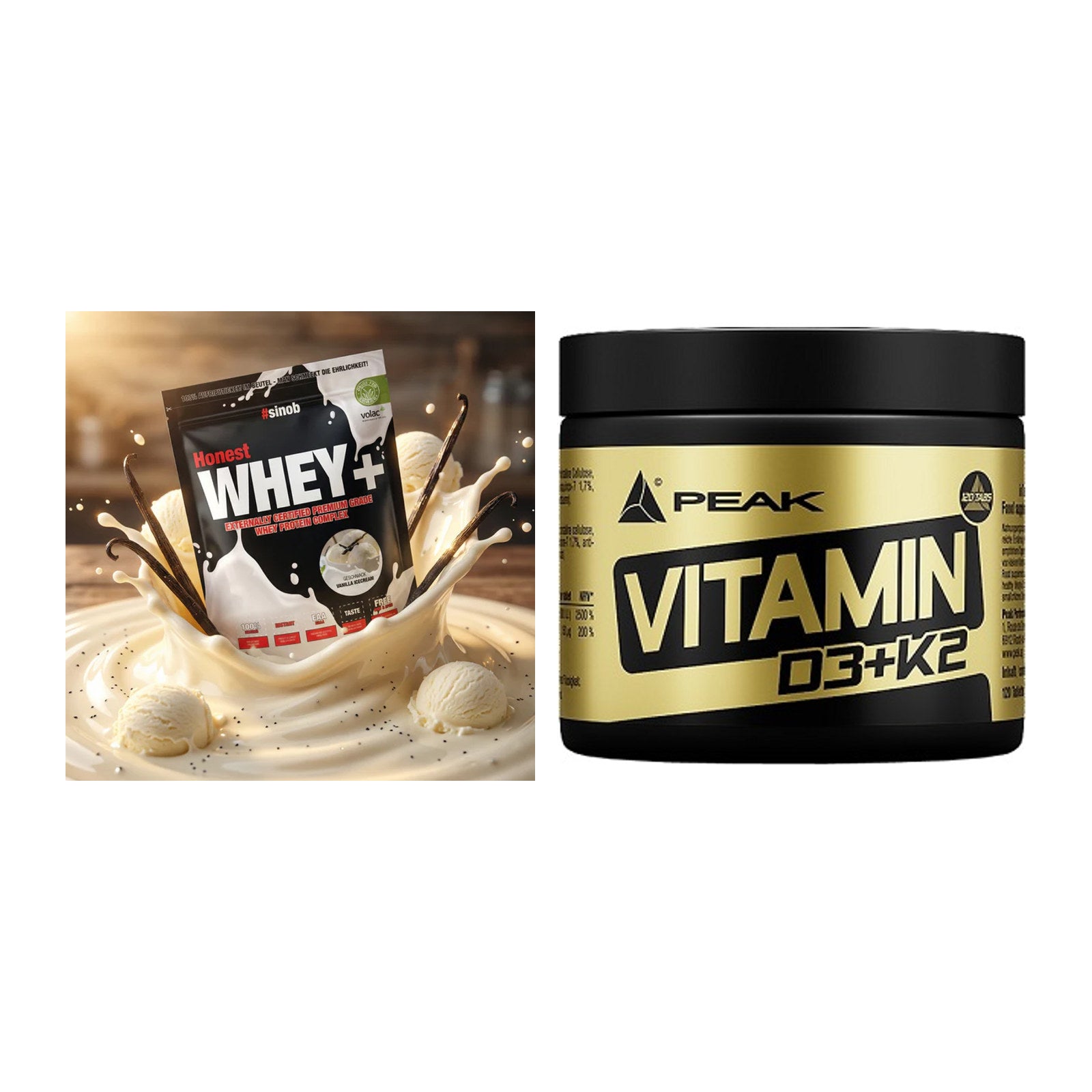 Basis-Set: Sinob Honest Whey+ + Peak Vitamin D3+K2 120 Tabl. – alle enthaltenen Artikel