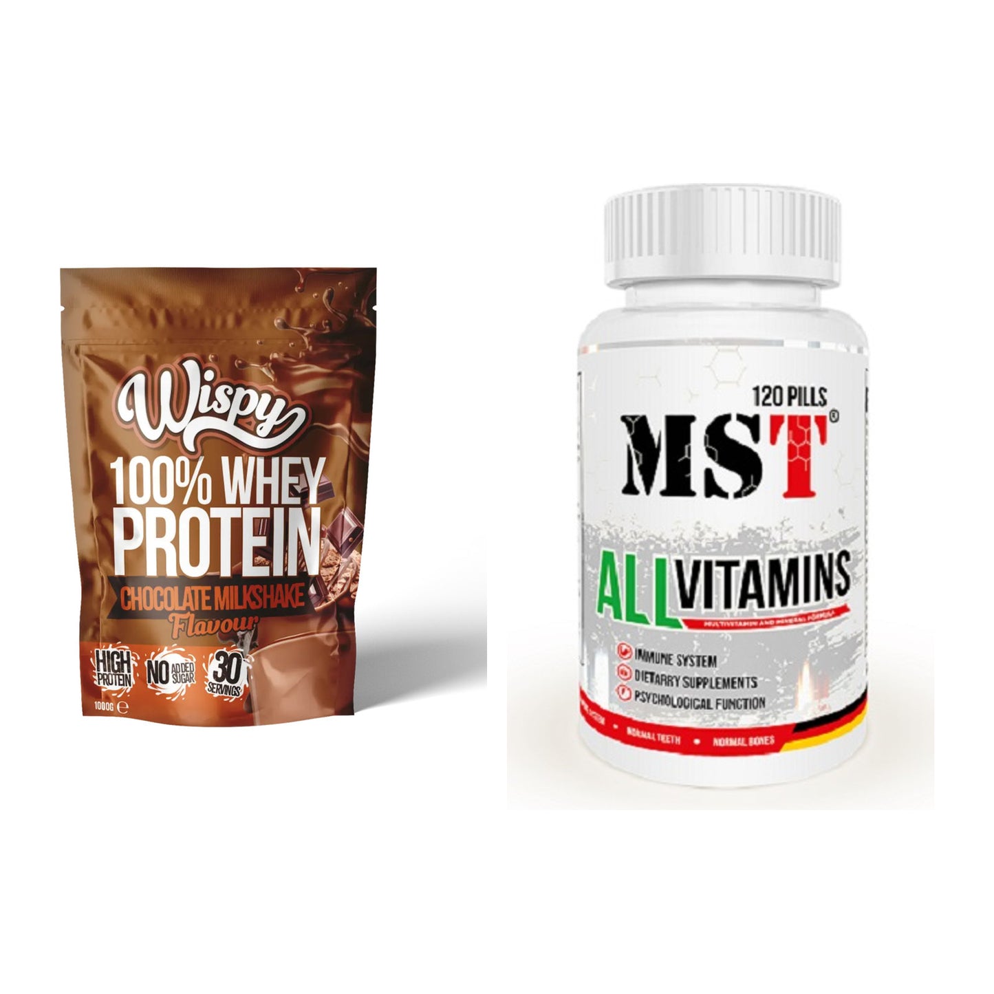 Basis-Set: Wispy Whey 100% + MST All Vitamins 120 Tabl. – alle enthaltenen Artikel