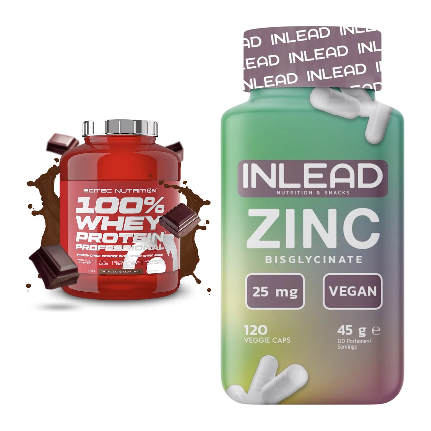 Basis-Set: Scitec 100% Whey Professional + INLEAD Zink Bisglycinate – alle enthaltenen Artikel