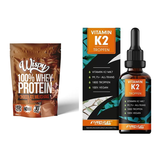 Basis-Set: Wispy Whey 100% + ProFuel Vitamin K2 (1800 Tropfen) – alle enthaltenen Artikel