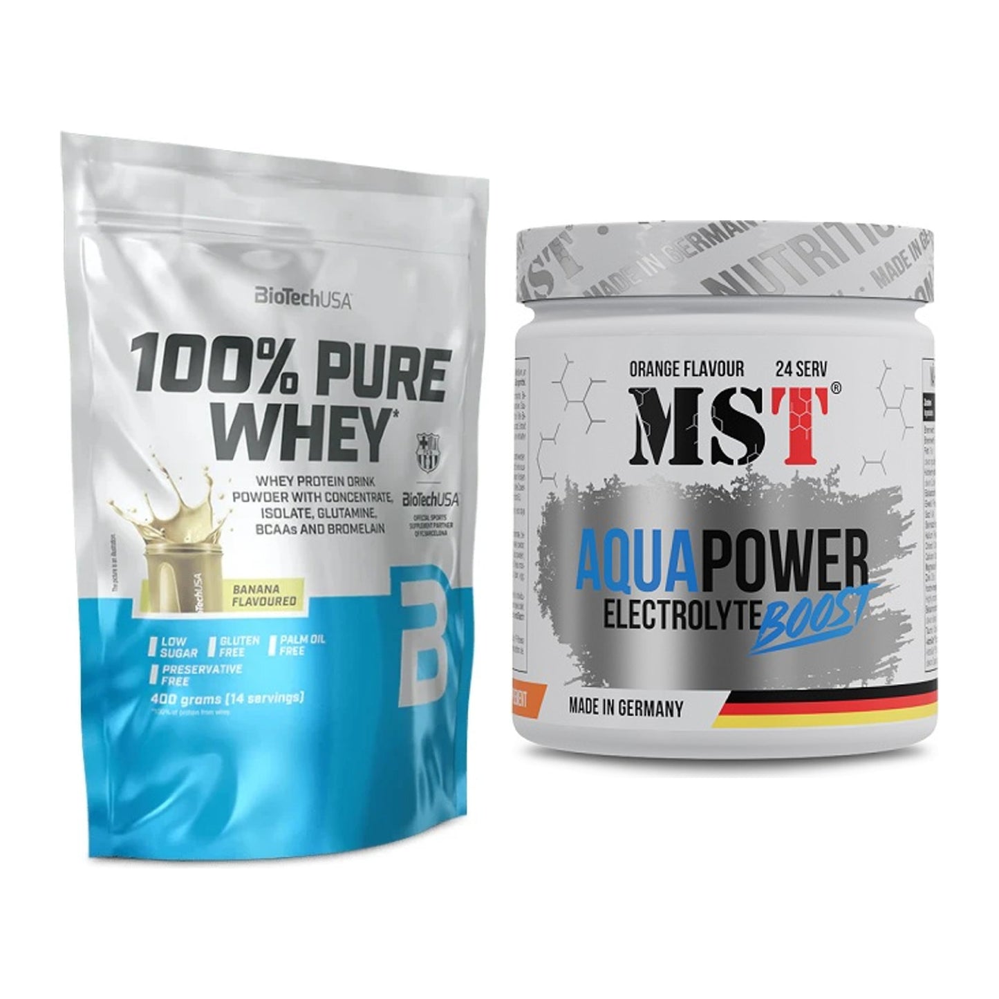 Basis-Set: BioTech 100% Pure Whey + MST Aqua Power Electrolyte Boost – alle enthaltenen Artikel