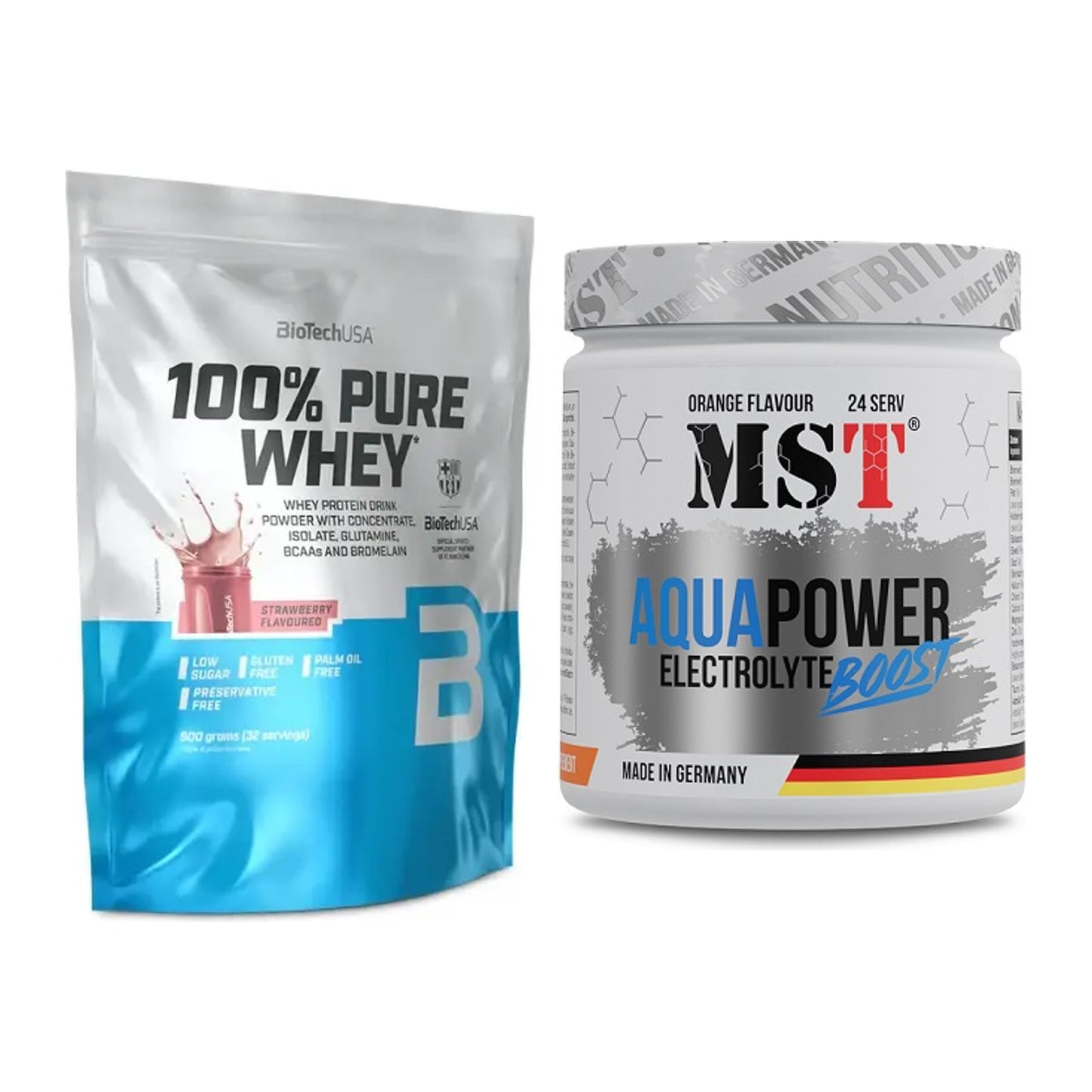 Basis-Set: BioTech 100% Pure Whey + MST Aqua Power Electrolyte Boost – alle enthaltenen Artikel