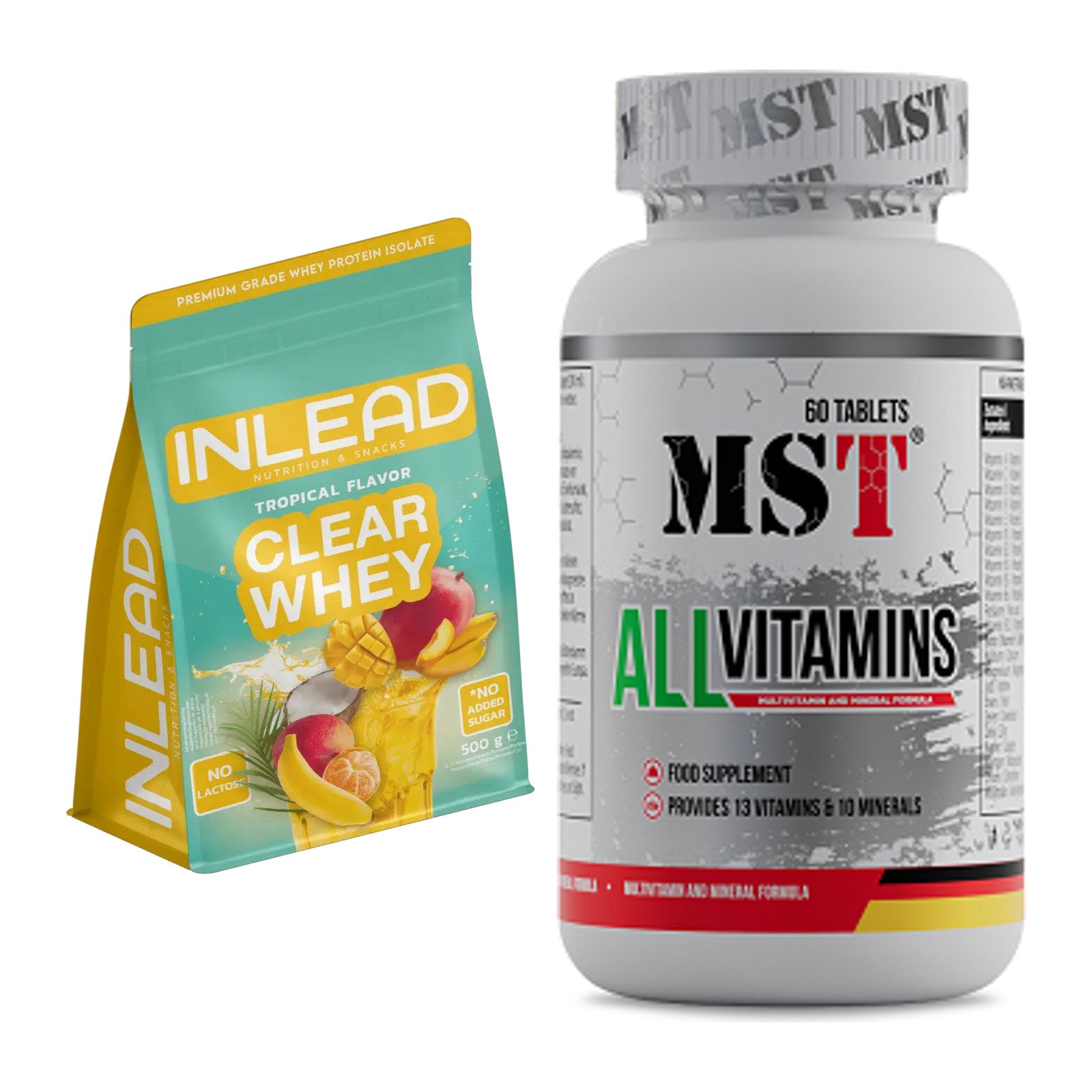 Basis-Set: INLEAD Clear Whey Isolate + MST All Vitamins 60 Pillen – alle enthaltenen Artikel