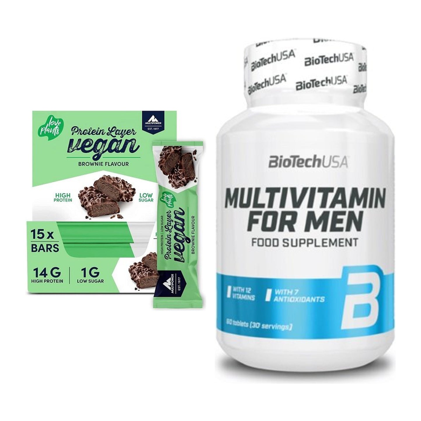 Basis-Set: Multipower Vegan Protein + BioTech Multivitamin for Men – alle enthaltenen Artikel