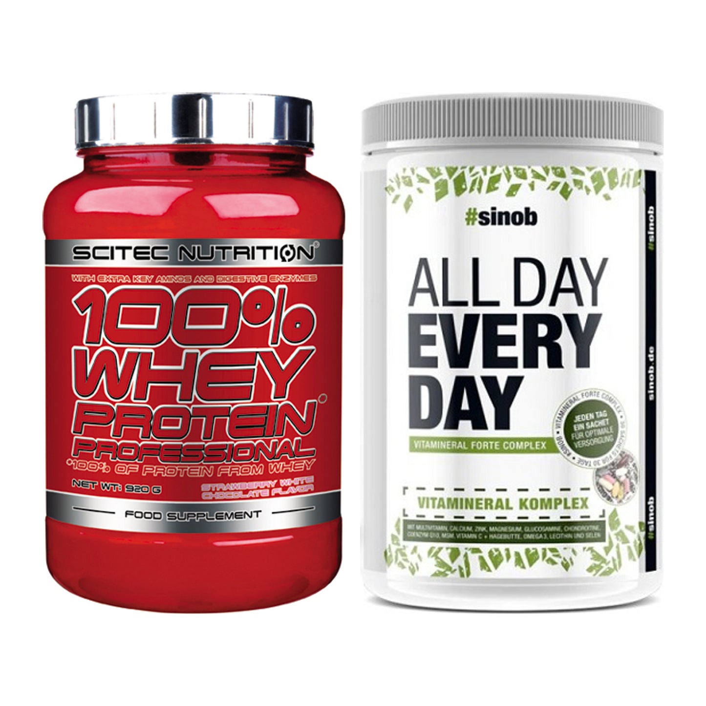 Basis-Set: Scitec 100% Whey + Sinob All Day Every Day 30 – alle enthaltenen Artikel