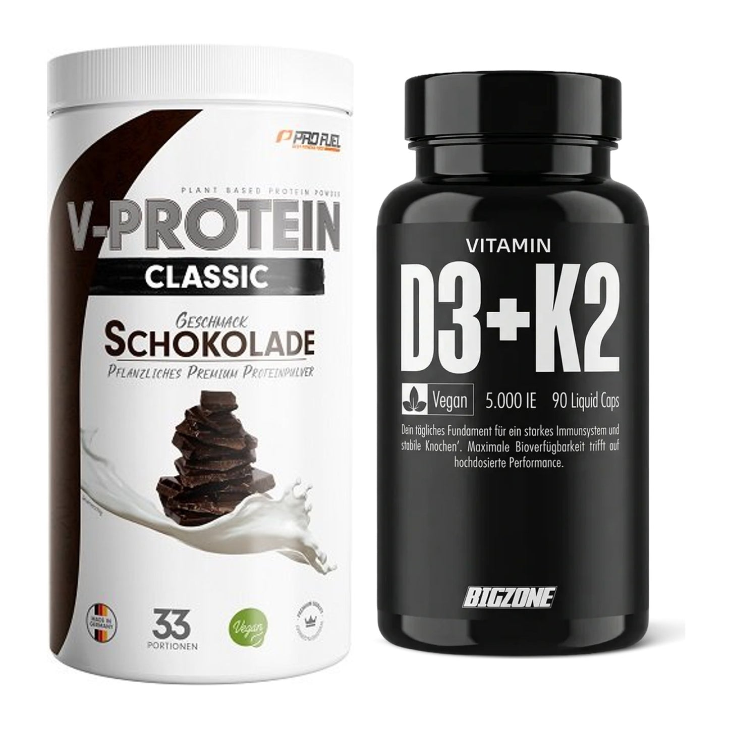 Basis-Set: ProFuel VEGAN PROTEIN + Big Zone Vitamin D3 + K2 – alle enthaltenen Artikel