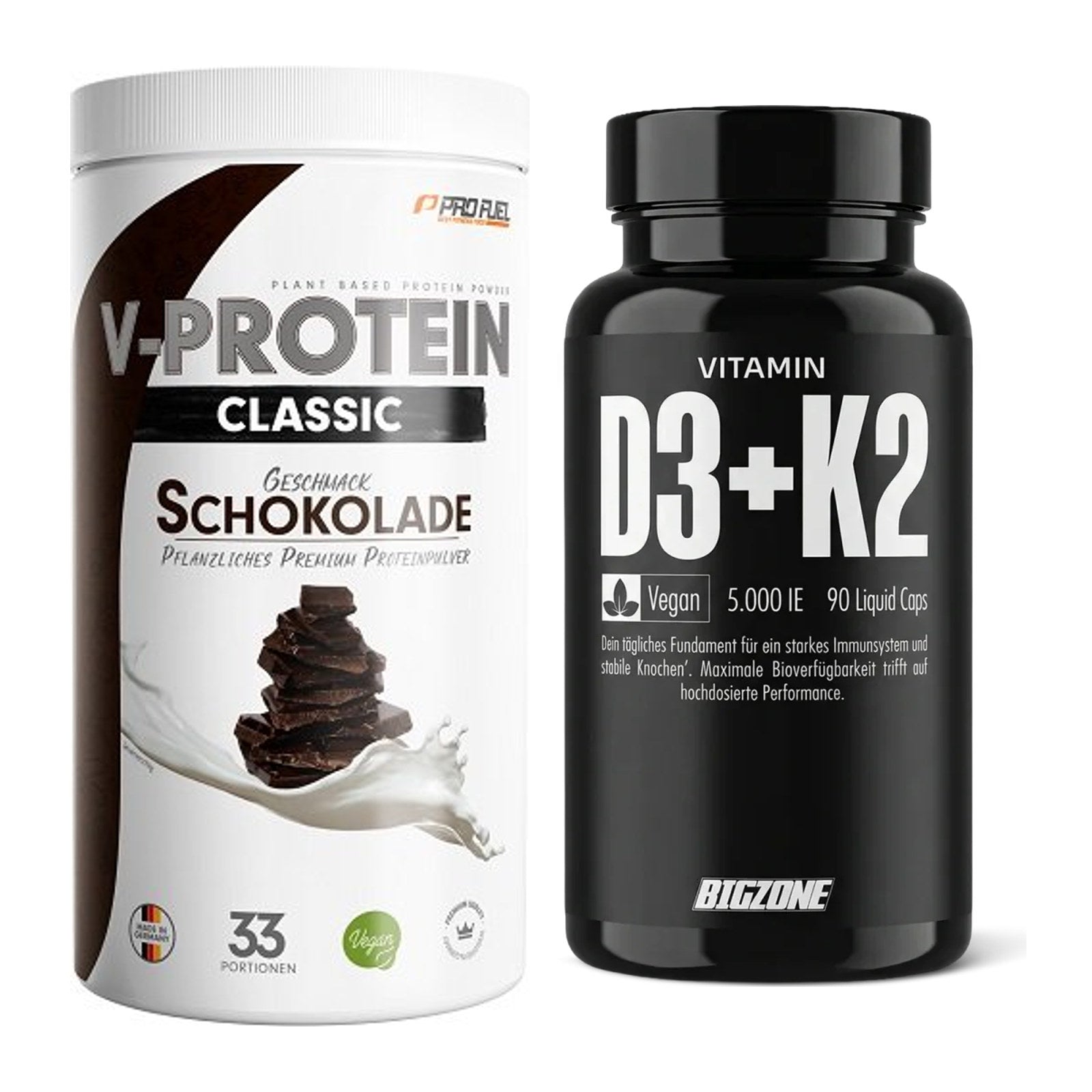 Basis-Set: ProFuel VEGAN PROTEIN + Big Zone Vitamin D3 + K2 – alle enthaltenen Artikel