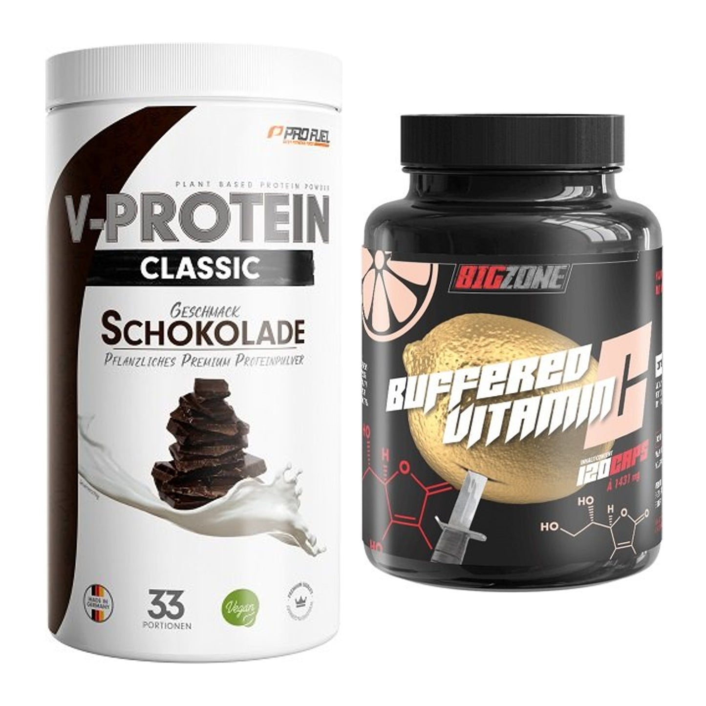 Basis-Set: ProFuel VEGAN PROTEIN + Big Zone Buffered Vitamin C – alle enthaltenen Artikel