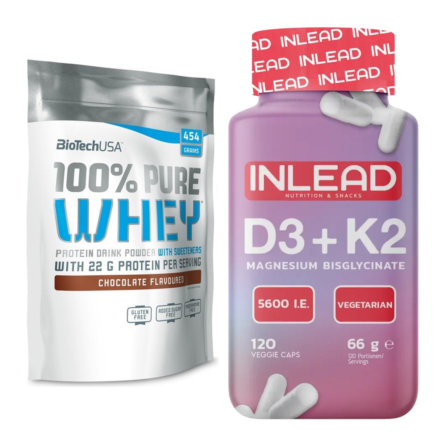 Basis-Set: BioTech 100% Pure Whey + INLEAD Vitamin D3 + K2 + Magnesium – alle enthaltenen Artikel