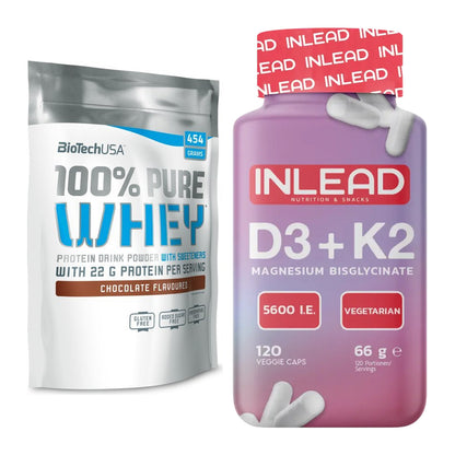 Basis-Set: BioTech 100% Pure Whey + INLEAD Vitamin D3 + K2 + Magnesium – alle enthaltenen Artikel