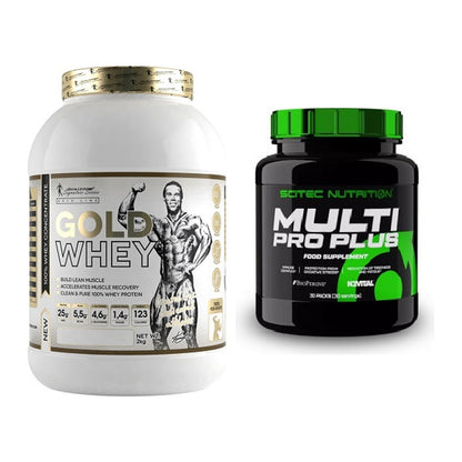 Basis-Set: Kevin Levrone Gold Whey + Scitec Multi Pro Plus 30 Packs – alle enthaltenen Artikel