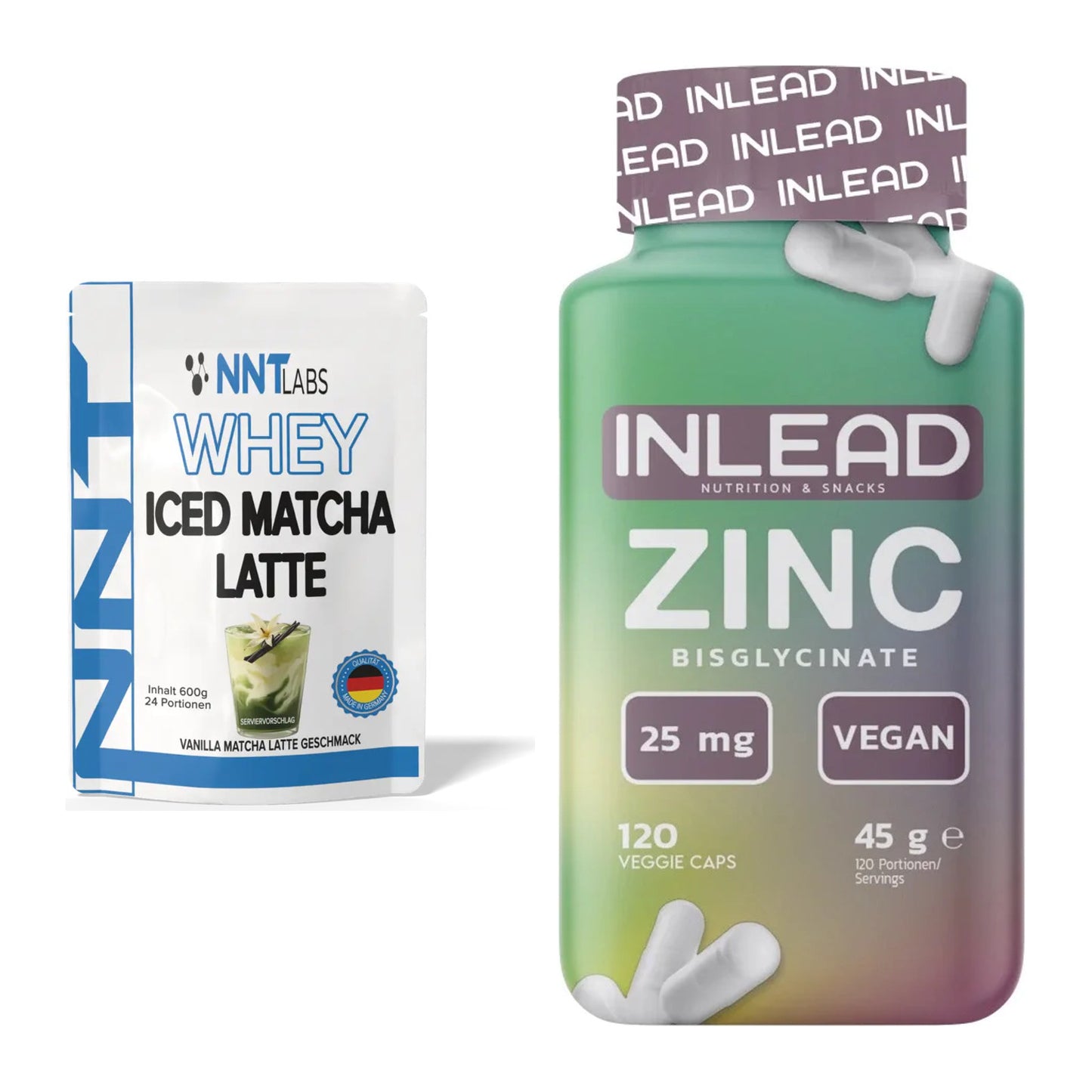 Basis-Set: NNT Whey ICED MATCHA LATTE + INLEAD Zink Bisglycinate – alle enthaltenen Artikel
