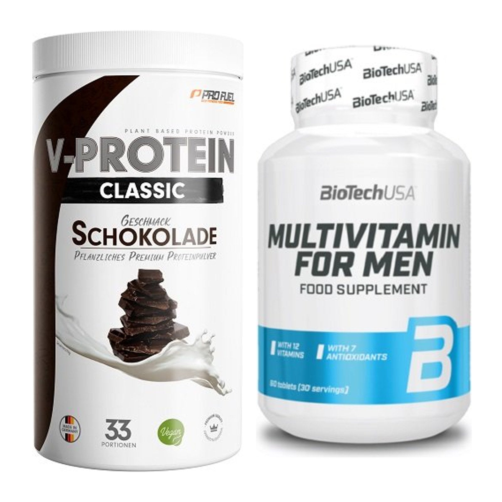 Basis-Set: ProFuel VEGAN PROTEIN + BioTech Multivitamin for Men 60 – alle enthaltenen Artikel
