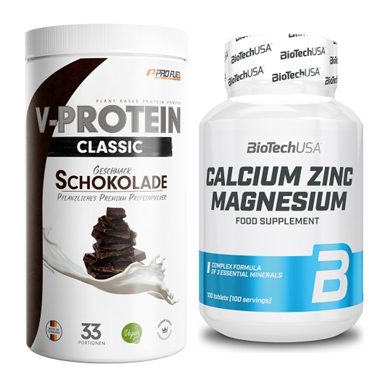 Basis-Set: ProFuel VEGAN PROTEIN + BioTech Calcium Zinc Magnesium 100 – alle enthaltenen Artikel