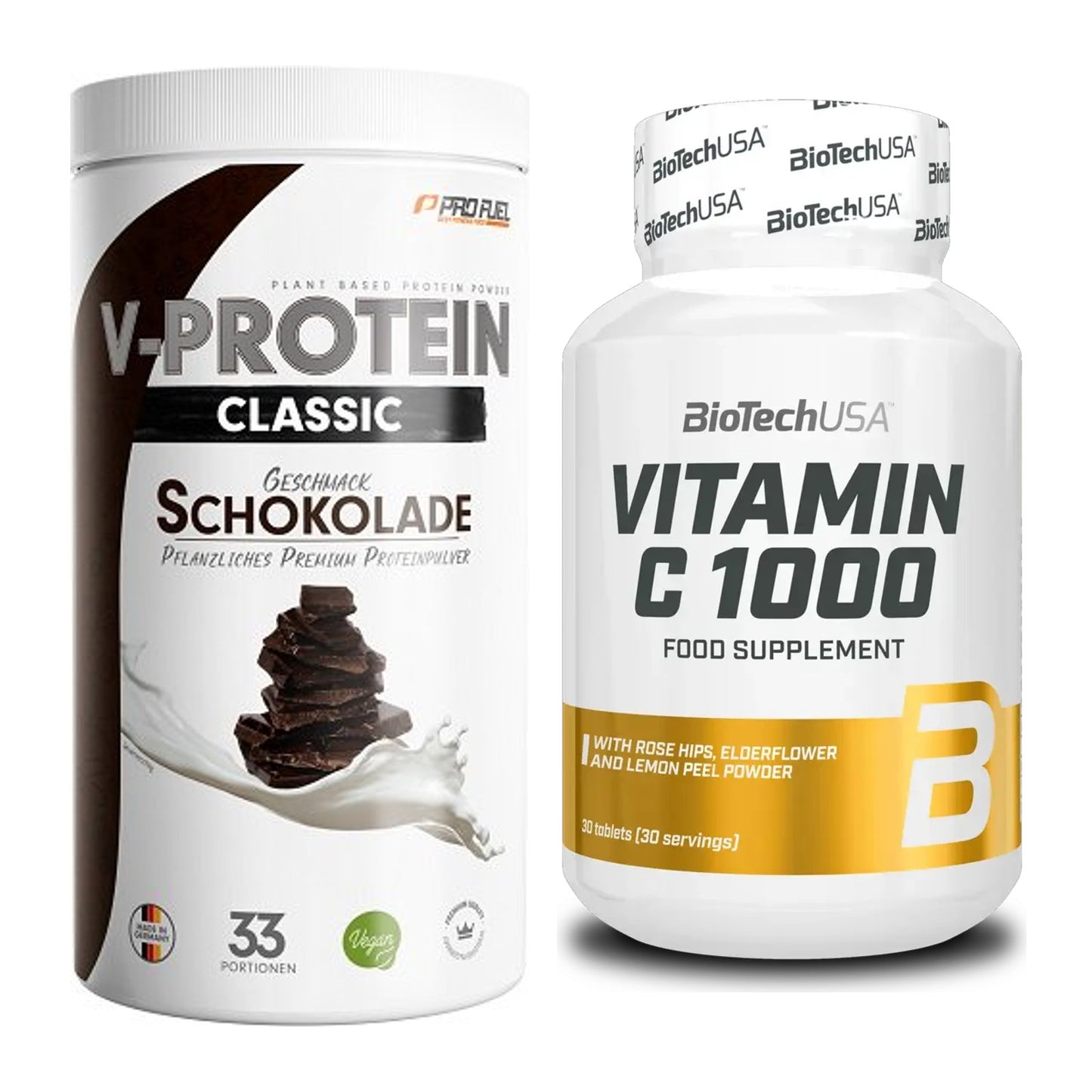 Basis-Set: ProFuel VEGAN PROTEIN + BioTech Vitamin C 1000 30 Tabl. – alle enthaltenen Artikel