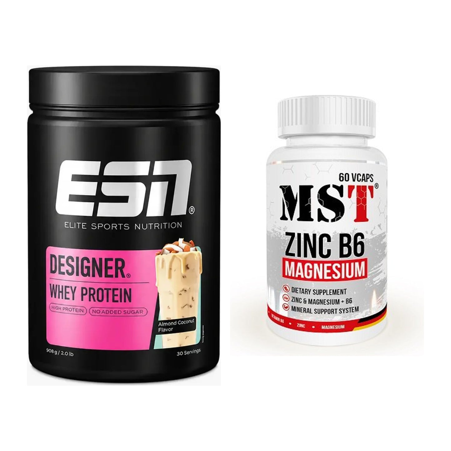 Basis-Set: ESN Designer Whey + MST Zinc + Magnesium + B6 60 – alle enthaltenen Artikel