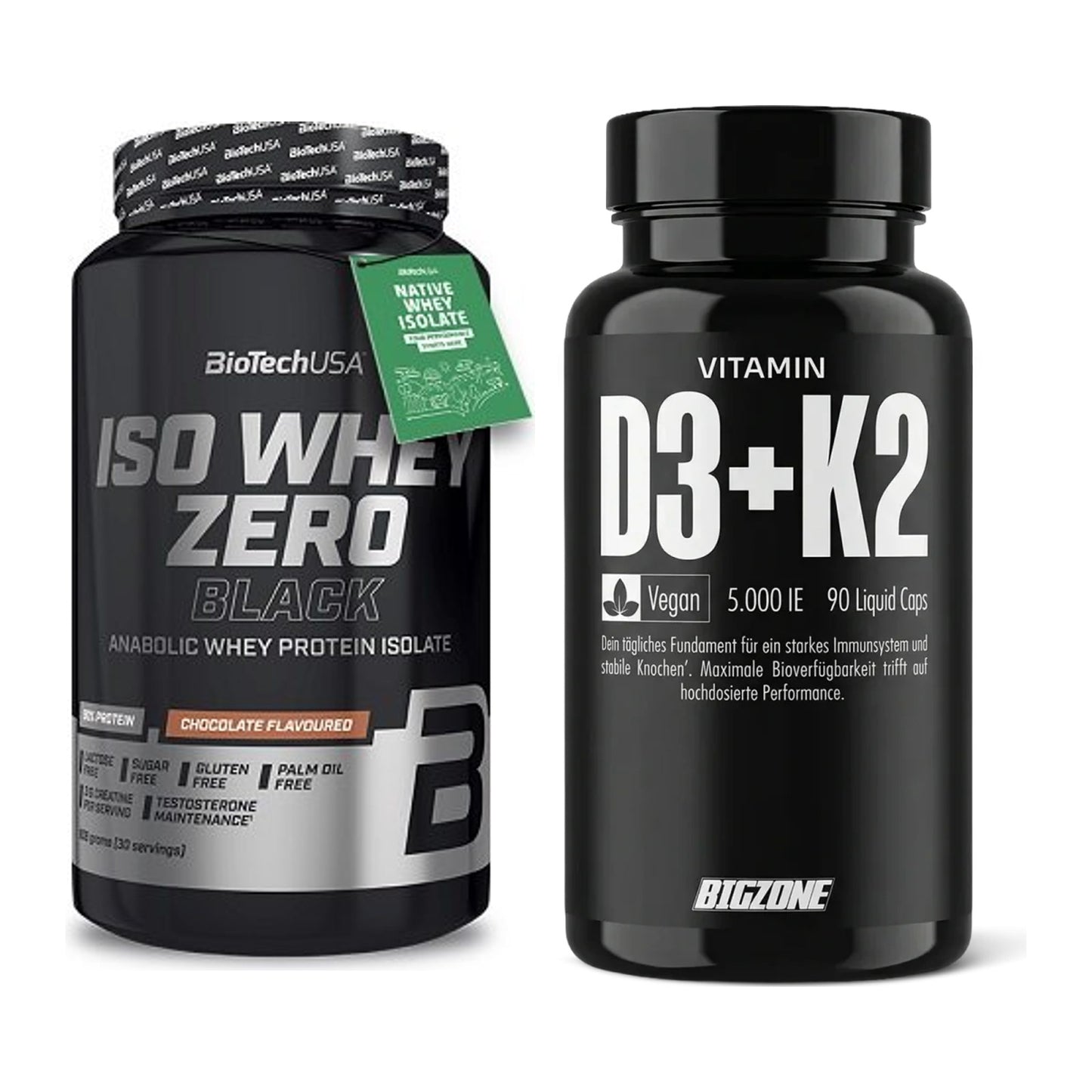 Basis-Set: BioTech Iso Whey Zero Black + Big Zone Vitamin D3 + K2 – alle enthaltenen Artikel