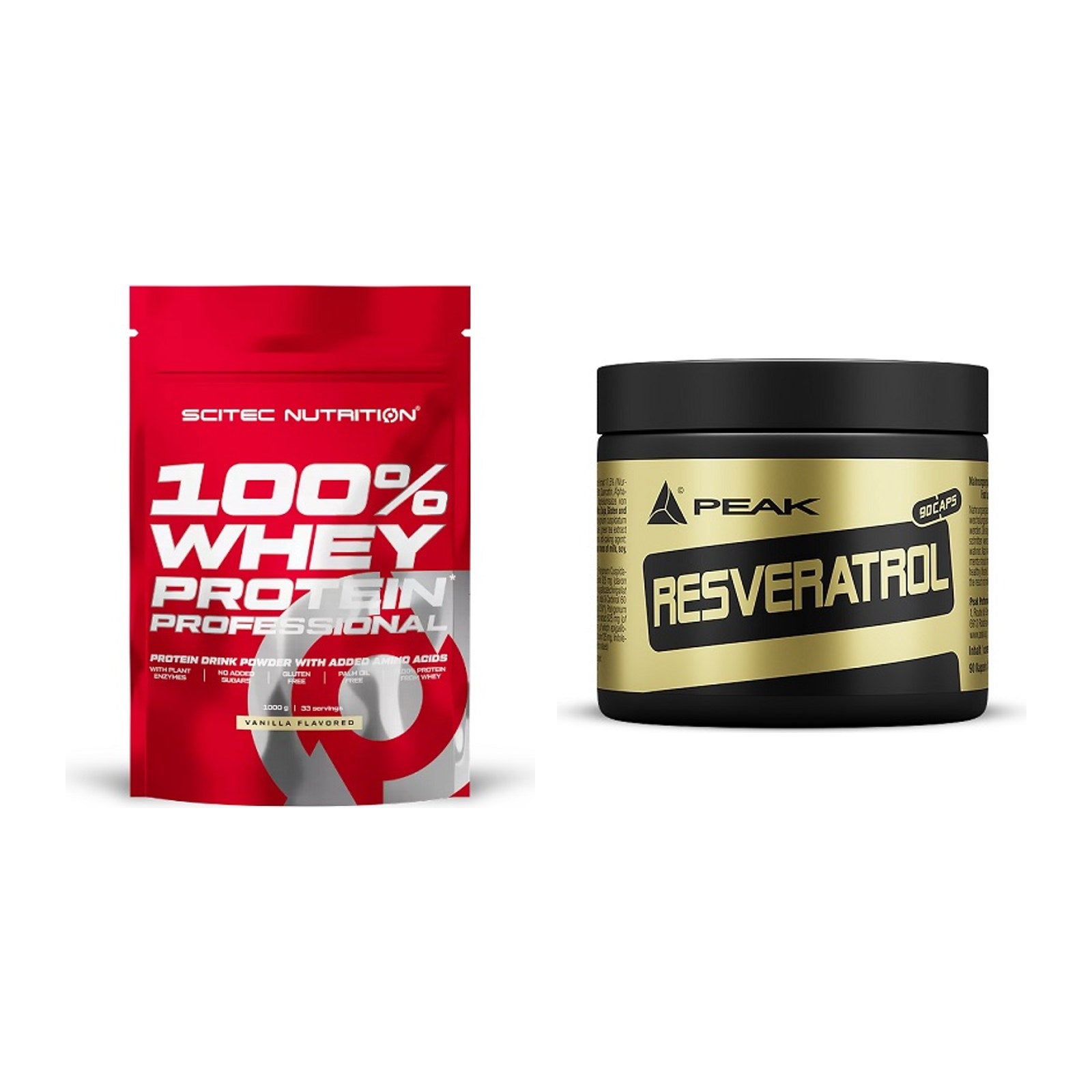 Basis-Set: Scitec 100% Whey Protein + Peak Resveratrol – alle enthaltenen Artikel