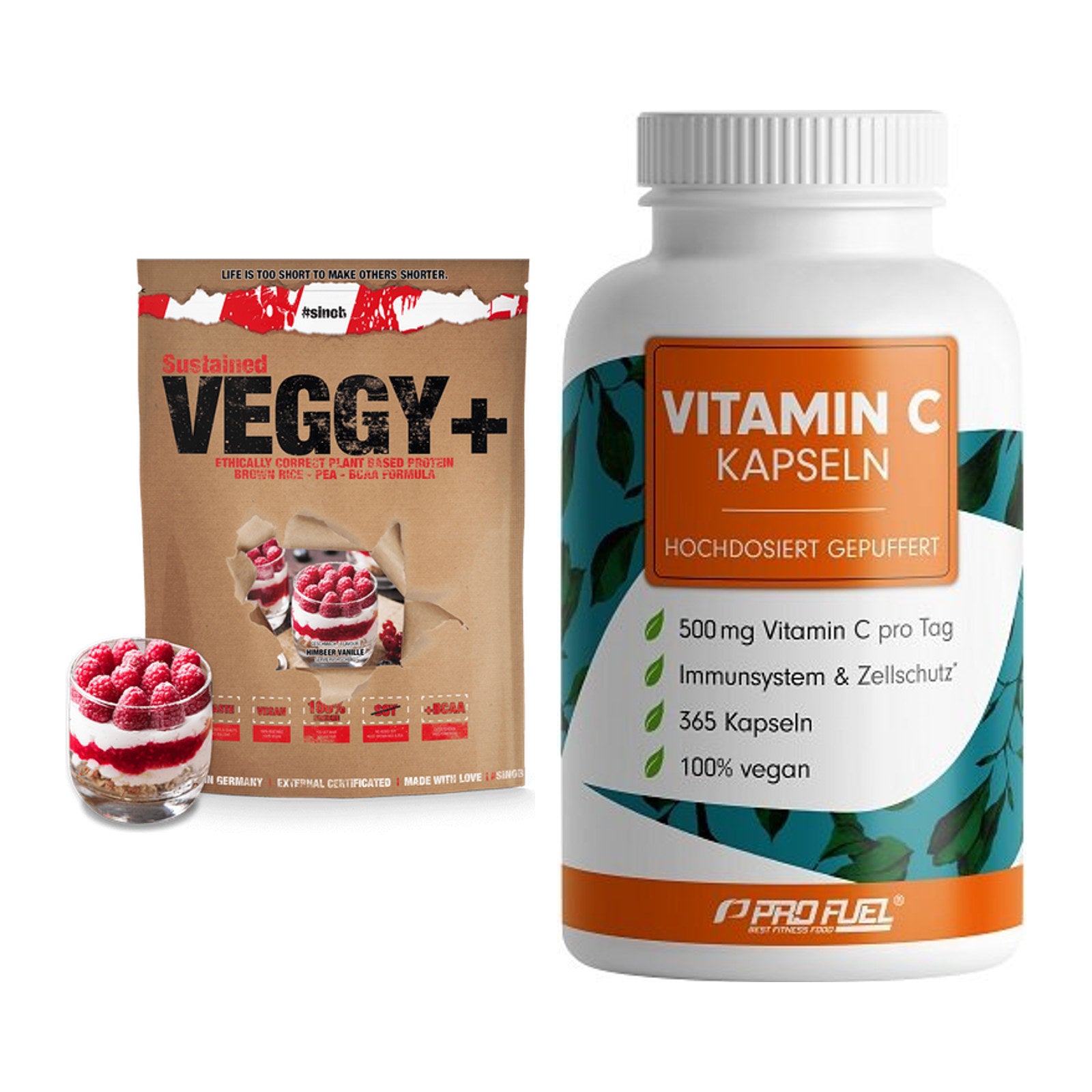 Basis-Set: Sinob VEGGY + VEGAN PROTEIN + ProFuel Vitamin C gepuffert – alle enthaltenen Artikel