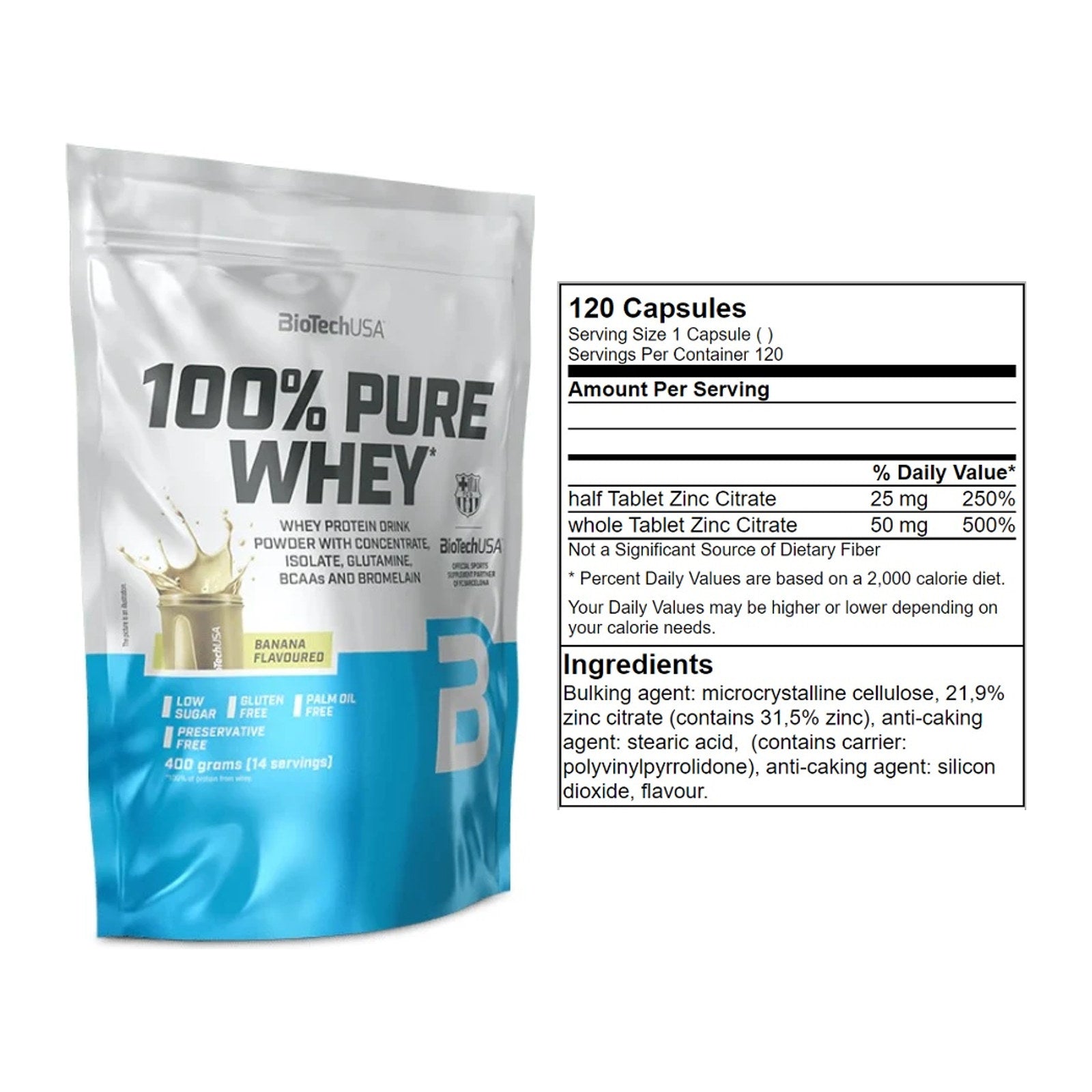 Basis-Set: BioTech 100% Pure Whey + GN Zinc Citrate 120 Tabl. – alle enthaltenen Artikel