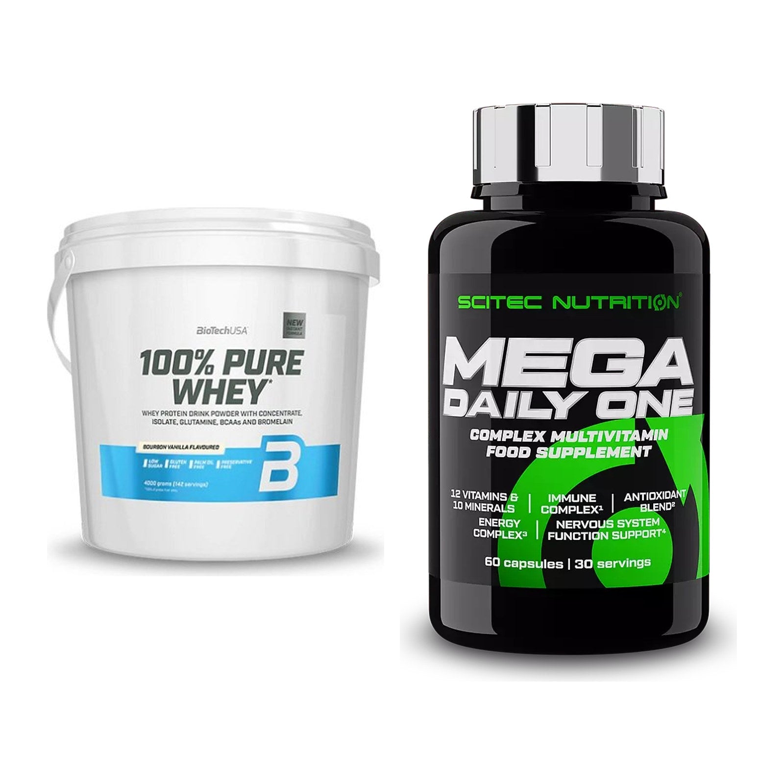 Basis-Set: BioTech 100% Pure Whey + Scitec Mega Daily One Plus – alle enthaltenen Artikel
