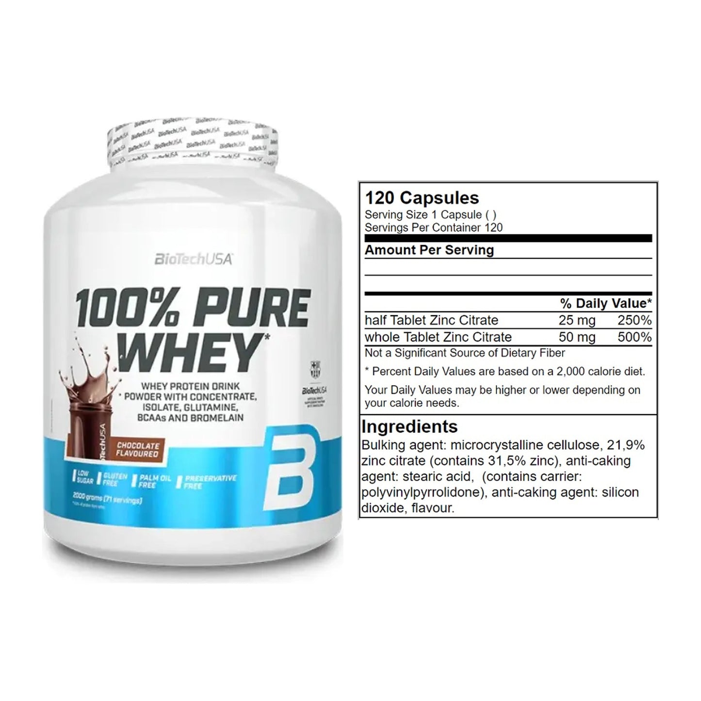 Basis-Set: BioTech 100% Pure Whey + GN Zinc Citrate 120 Tabl. – alle enthaltenen Artikel