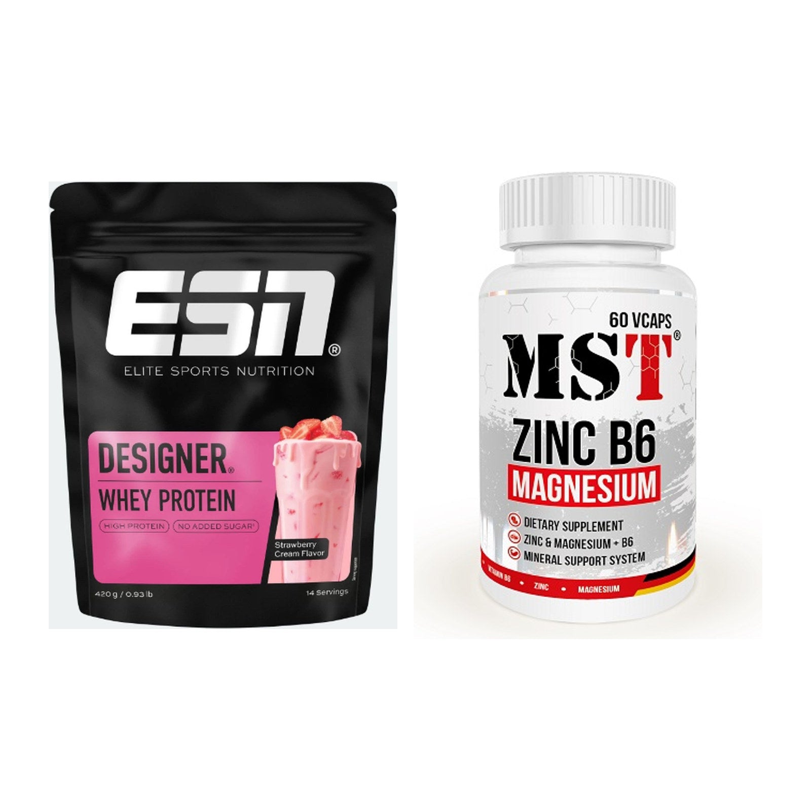 Basis-Set: ESN Designer Whey + MST Zinc + Magnesium + B6 60 – alle enthaltenen Artikel