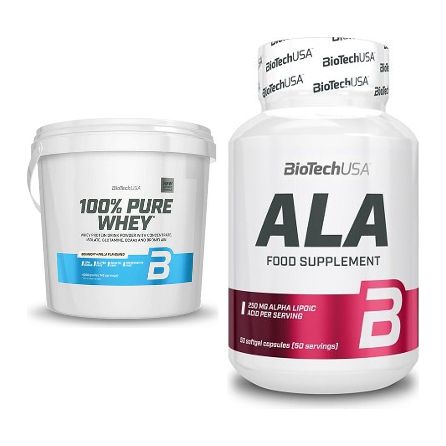 Basis-Set: BioTech 100% Pure Whey + BioTech ALA alpha lipoic acid – alle enthaltenen Artikel