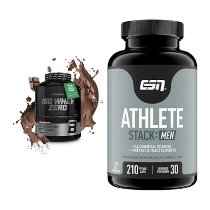 Basis-Set: BioTech Iso Whey Zero Black + ESN Athlete Stack:MEN – alle enthaltenen Artikel