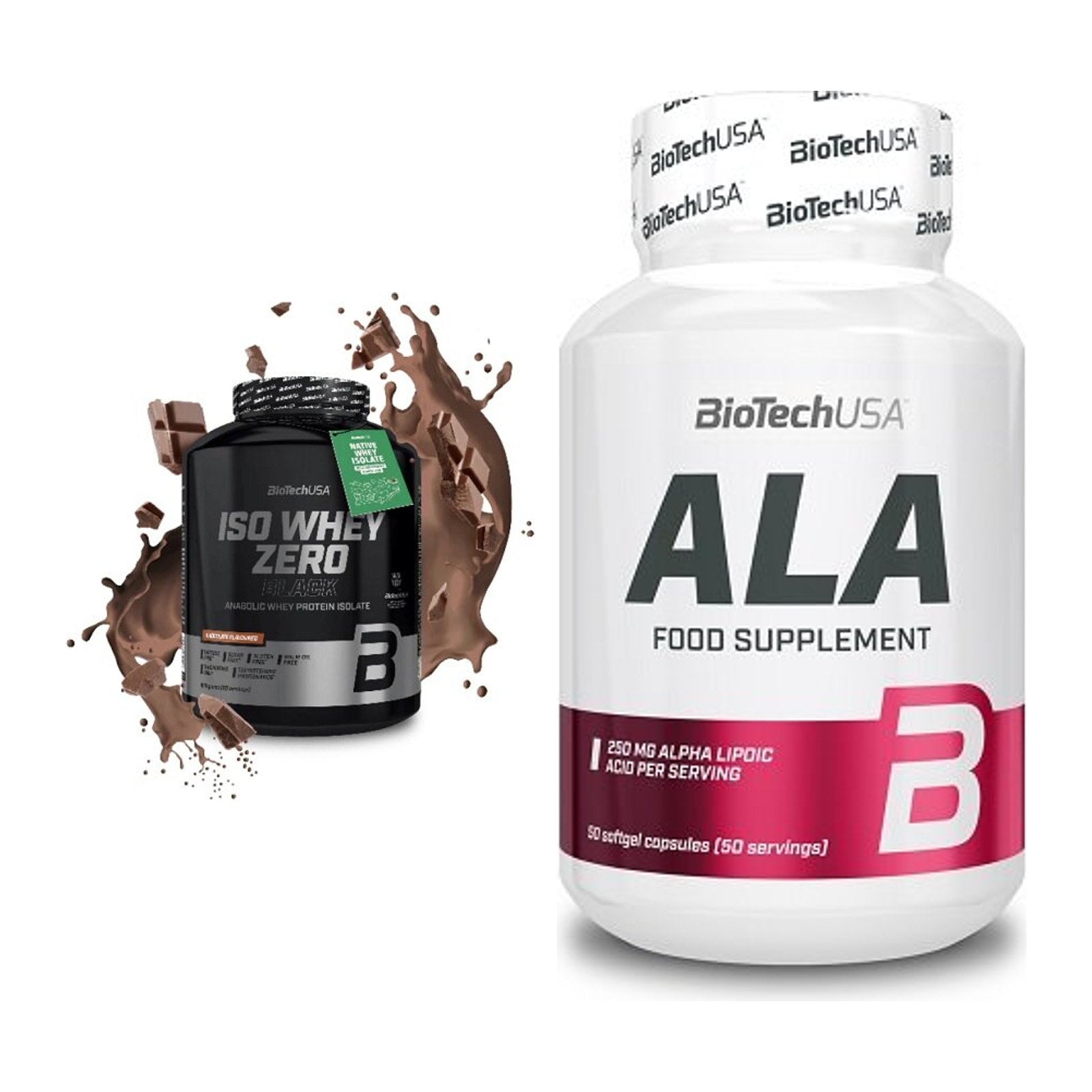 Basis-Set: BioTech Iso Whey Zero Black + BioTech ALA alpha lipoic acid – alle enthaltenen Artikel