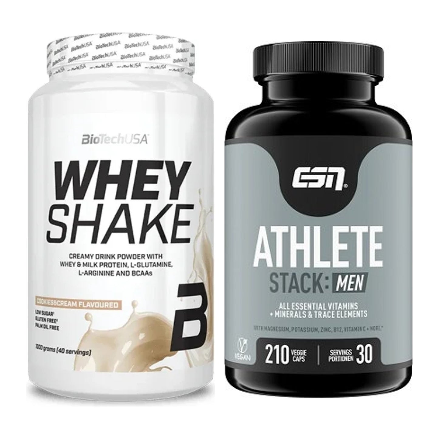 Basis-Set: BioTech Whey Shake + ESN Athlete Stack:MEN – alle enthaltenen Artikel