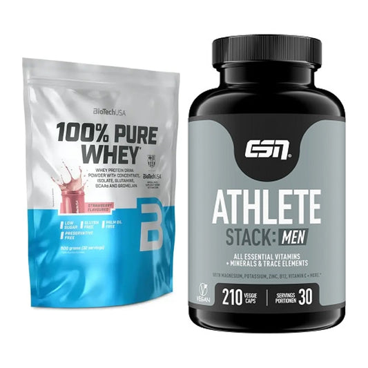 Basis-Set: BioTech 100% Pure Whey + ESN Athlete Stack:MEN – alle enthaltenen Artikel