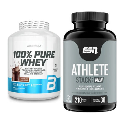 Basis-Set: BioTech 100% Pure Whey + ESN Athlete Stack:MEN – alle enthaltenen Artikel