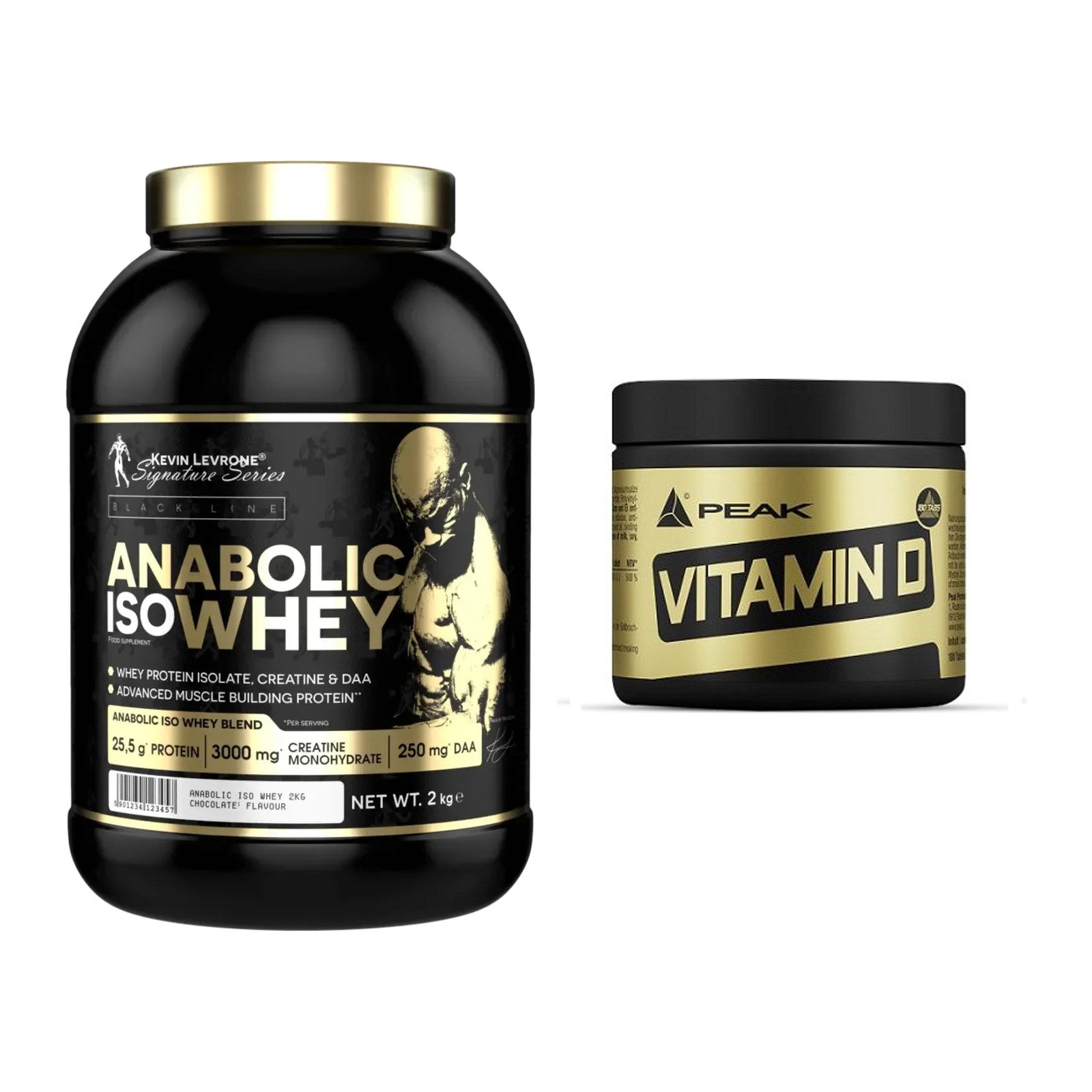 Basis-Set: Kevin Levrone Anabolic Iso Whey + Peak Vitamin D 180 Tabl. – alle enthaltenen Artikel