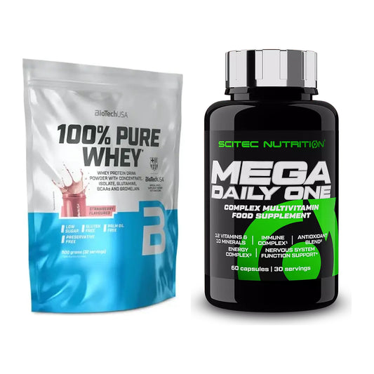 Basis-Set: BioTech 100% Pure Whey + Scitec Mega Daily One Plus – alle enthaltenen Artikel