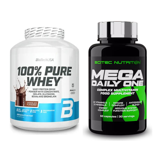 Basis-Set: BioTech 100% Pure Whey + Scitec Mega Daily One Plus – alle enthaltenen Artikel