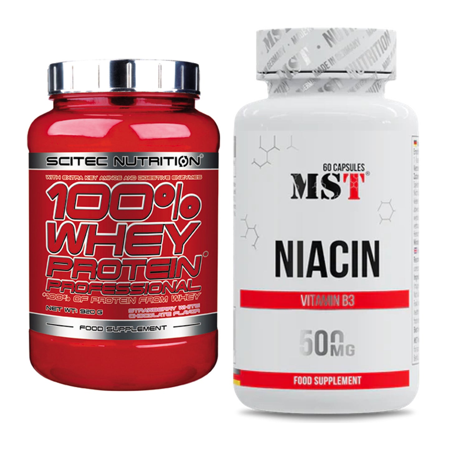 Basis-Set: Scitec 100% Whey Professional + MST Niacin – alle enthaltenen Artikel