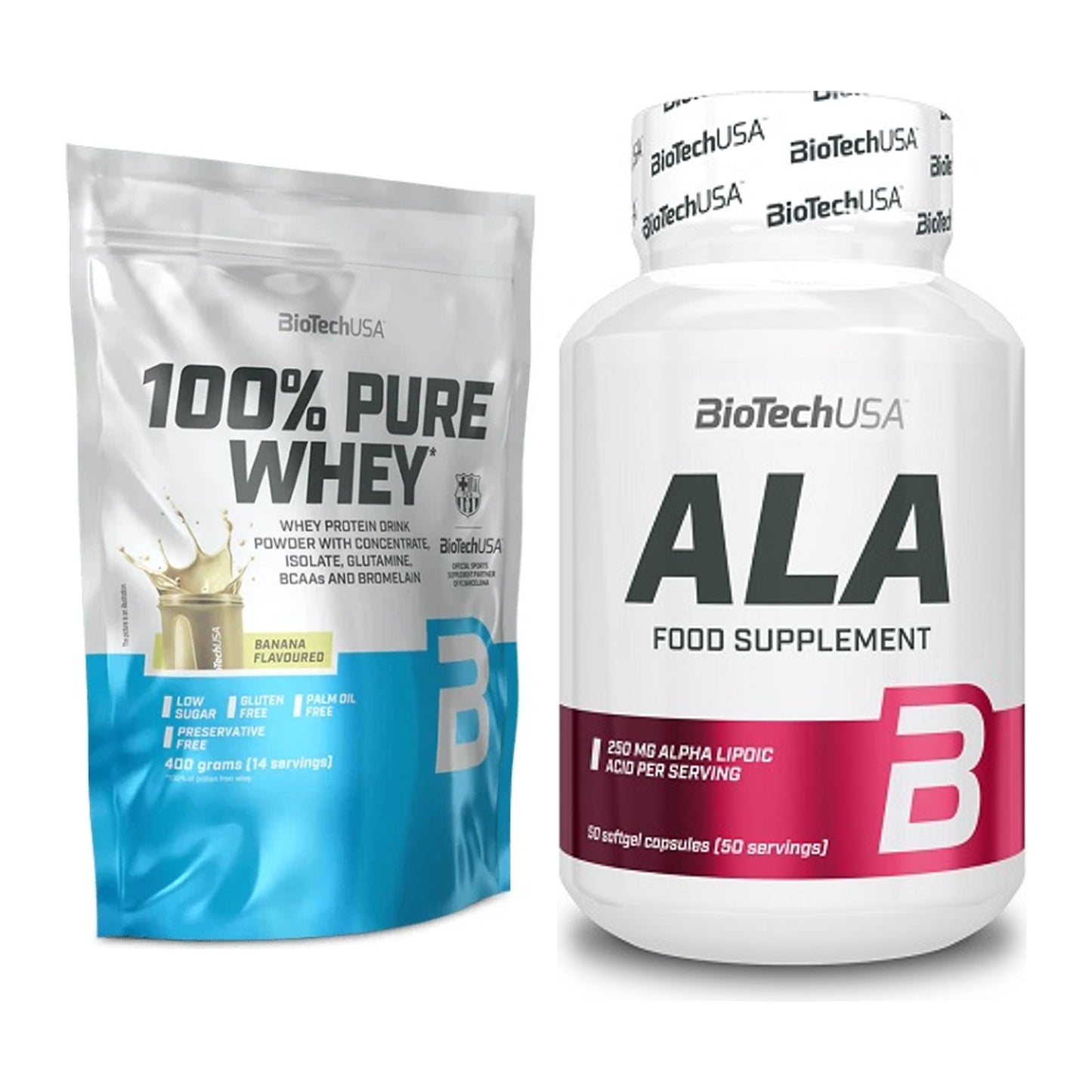 Basis-Set: BioTech 100% Pure Whey + BioTech ALA alpha lipoic acid – alle enthaltenen Artikel