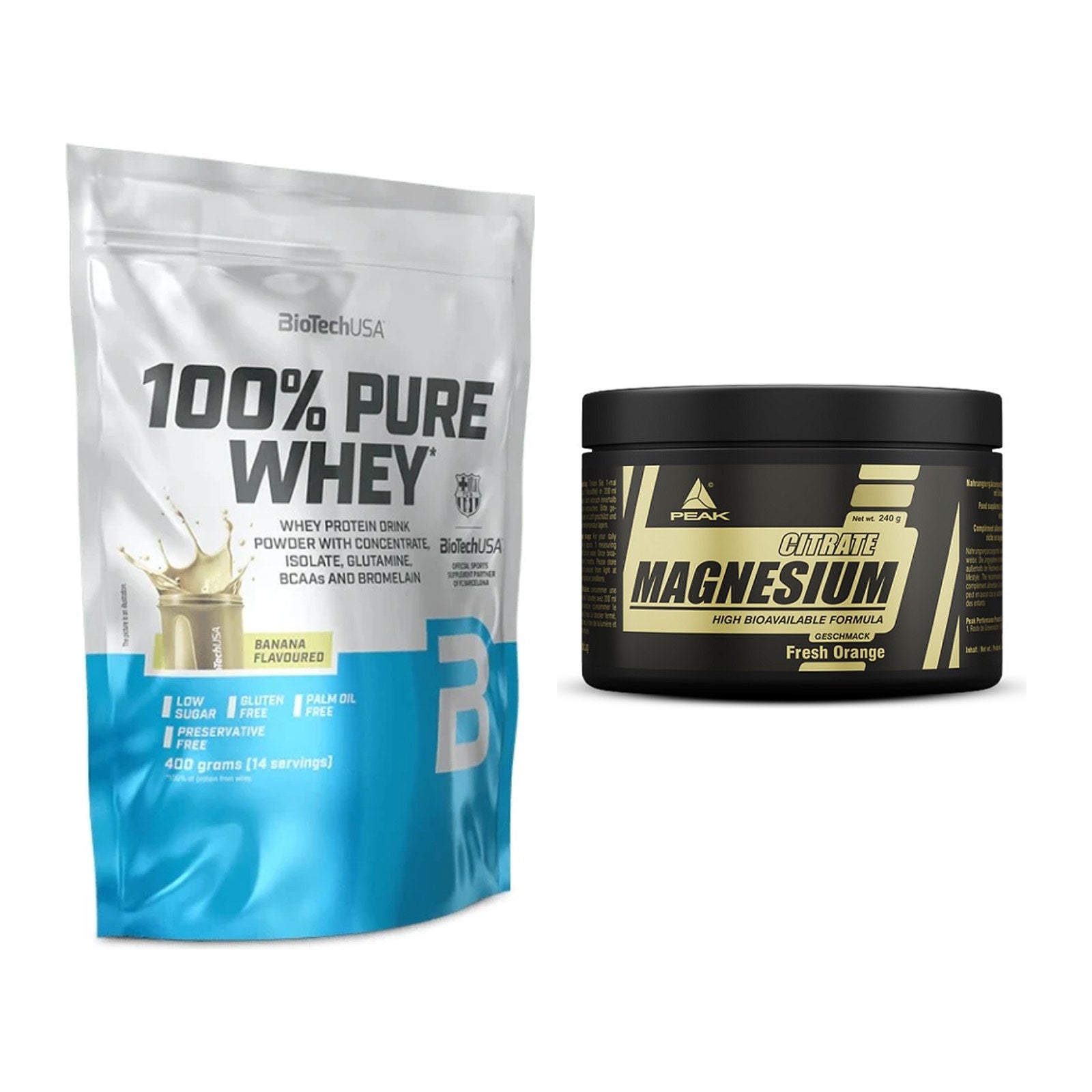 Basis-Set: BioTech 100% Pure Whey + Peak Magnesium Citrat – alle enthaltenen Artikel