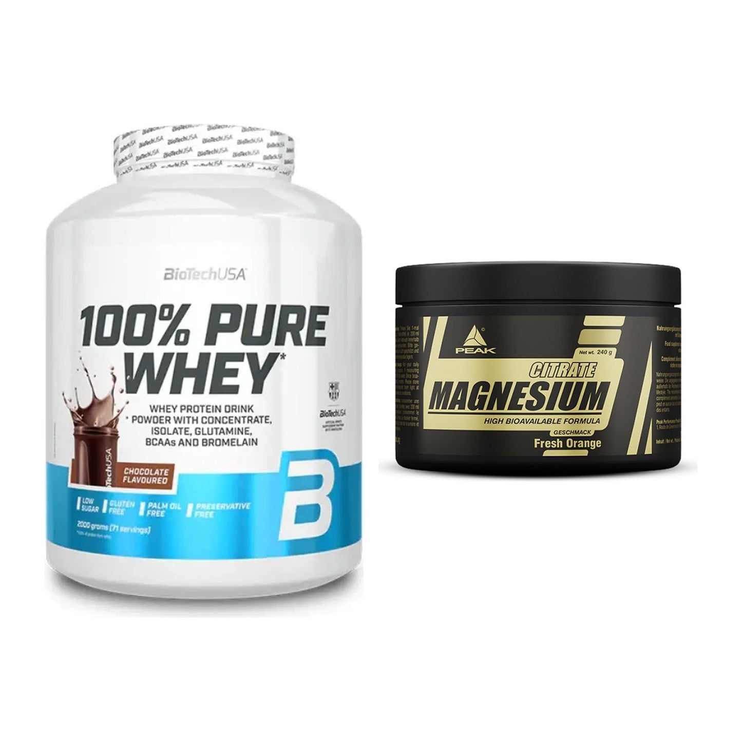 Basis-Set: BioTech 100% Pure Whey + Peak Magnesium Citrat – alle enthaltenen Artikel