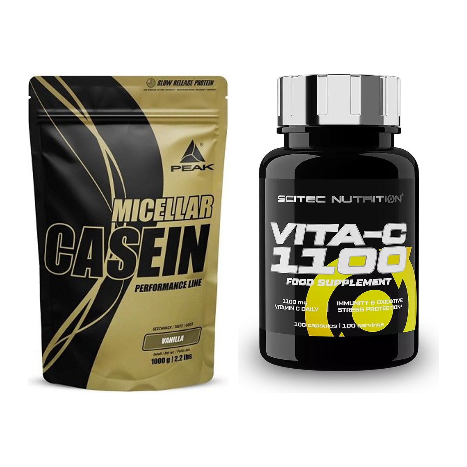 Basis-Set: Peak Micellar Casein + Scitec Vitamin C 1100 – alle enthaltenen Artikel
