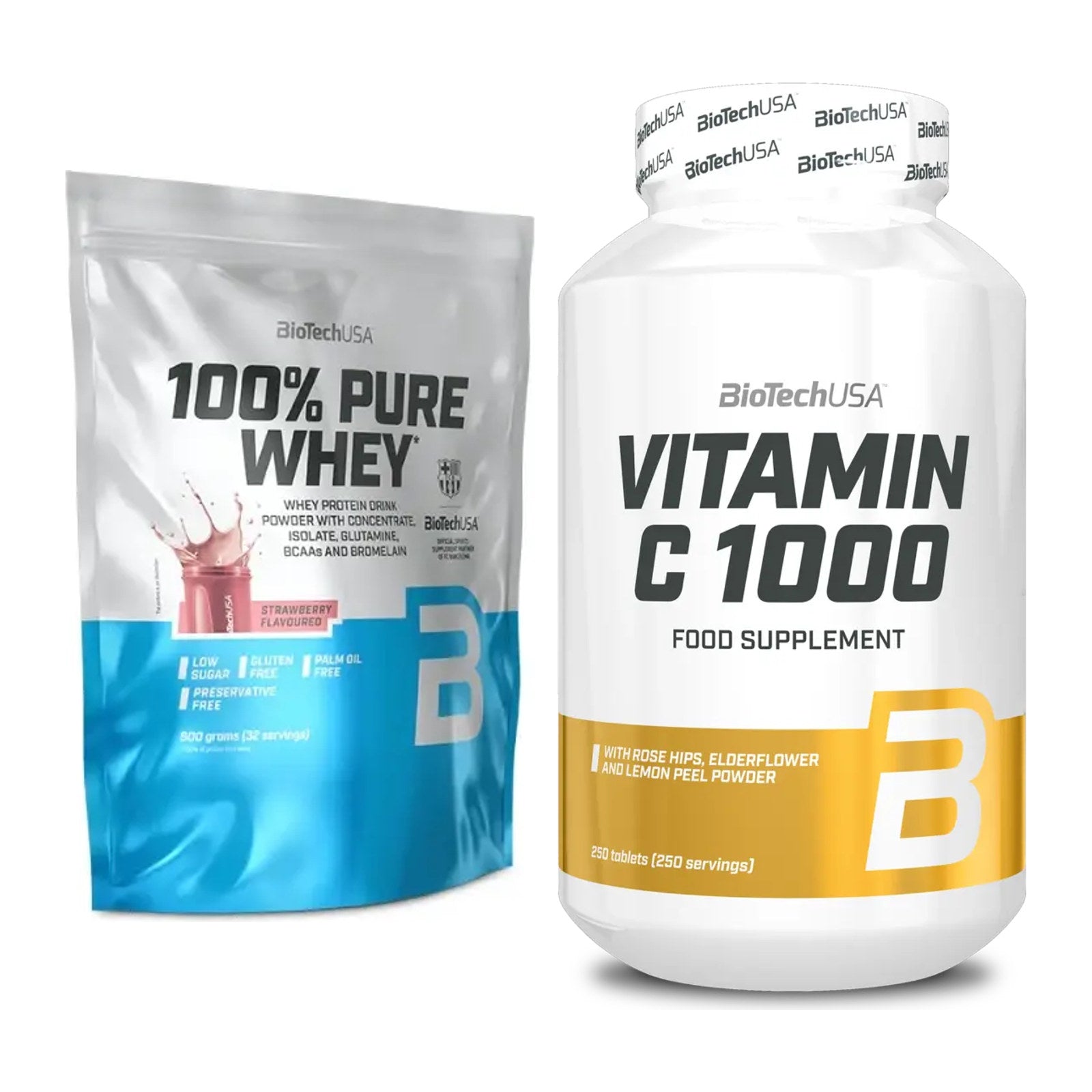 Basis-Set: BioTech 100% Pure Whey + BioTech Vitamin C 1000 250 Tabl. – alle enthaltenen Artikel