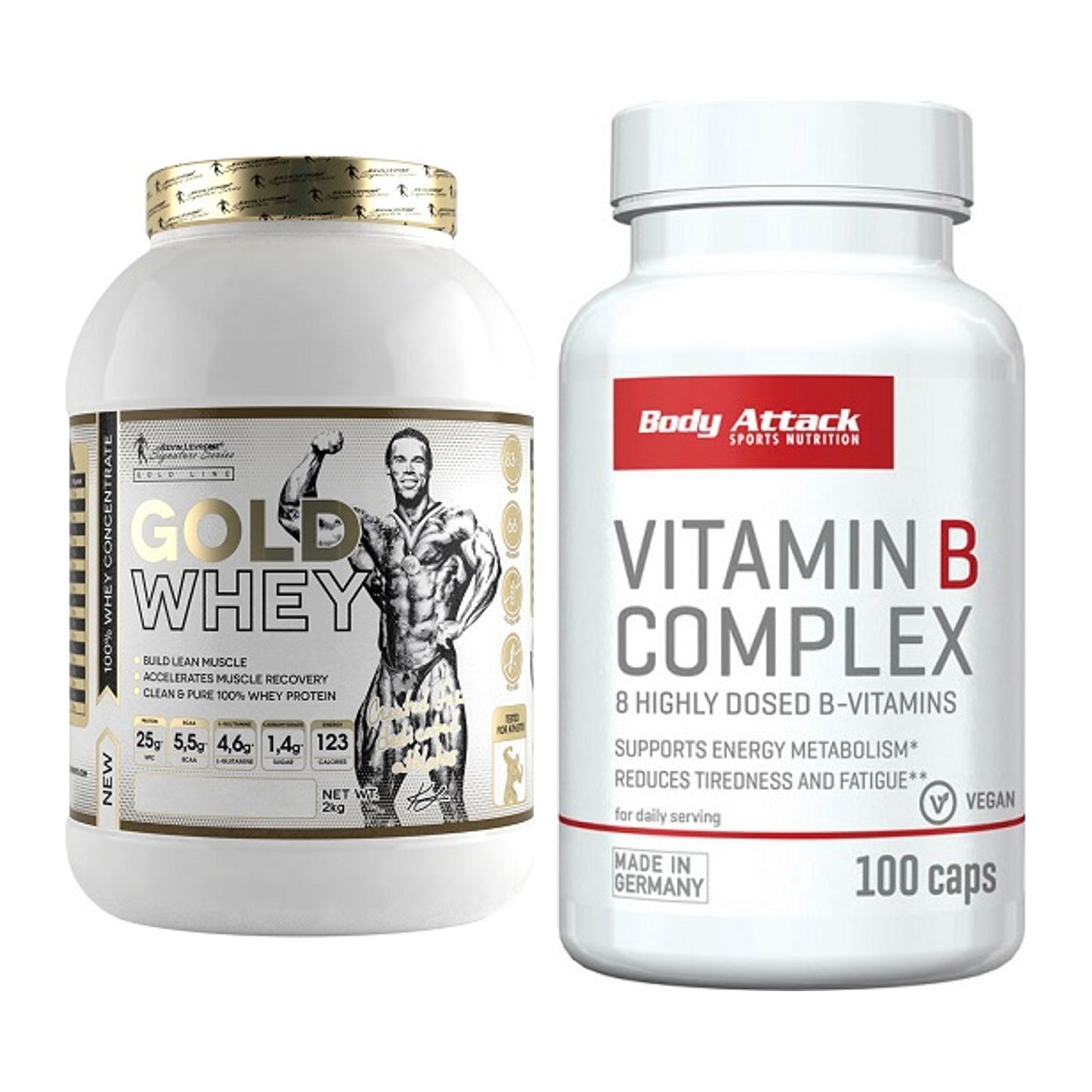 Basis-Set: Kevin Levrone Gold Whey + Body Attack Vitamin B-Complex – alle enthaltenen Artikel